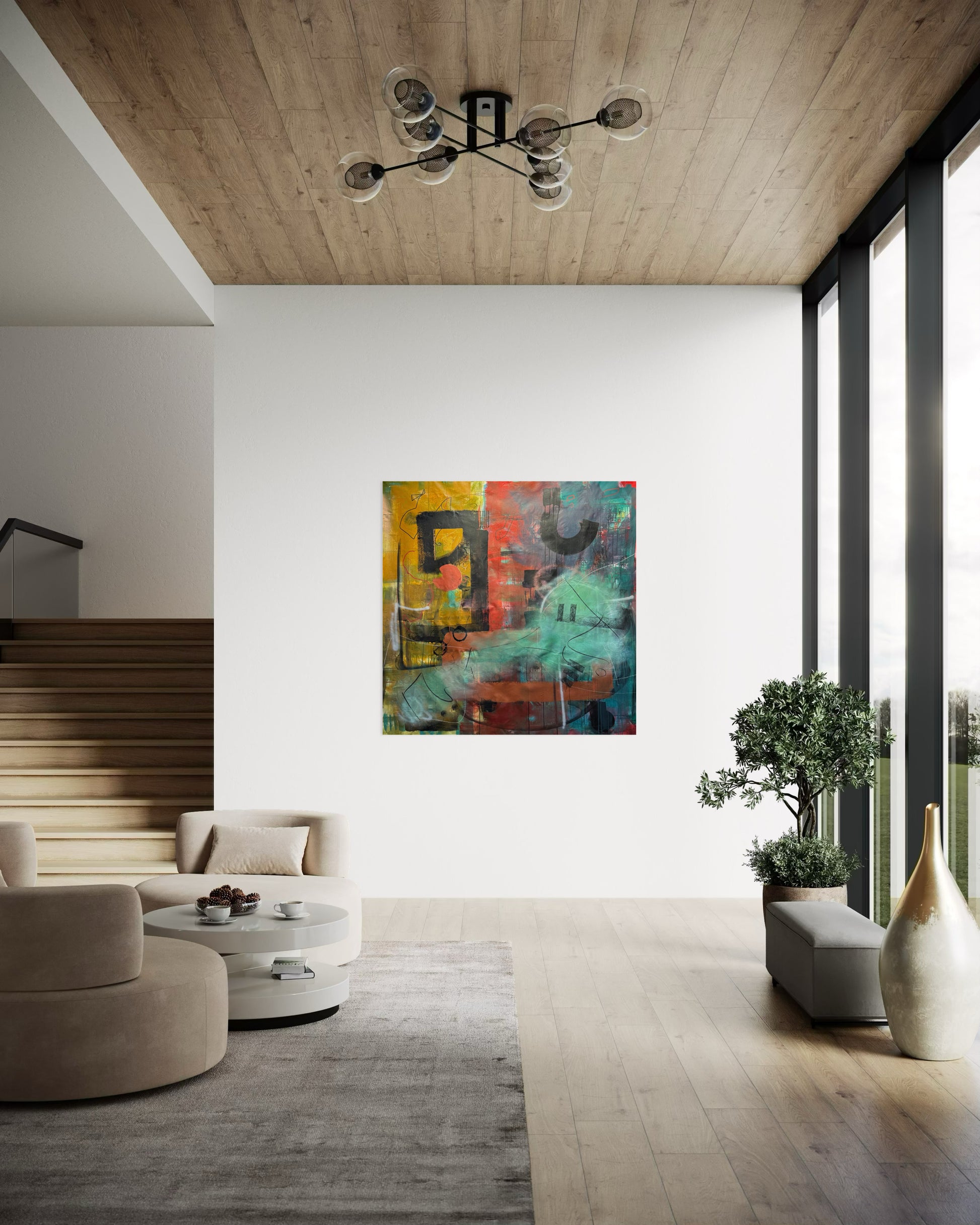 Golden Age Abstract Original Painting in loft hallway area