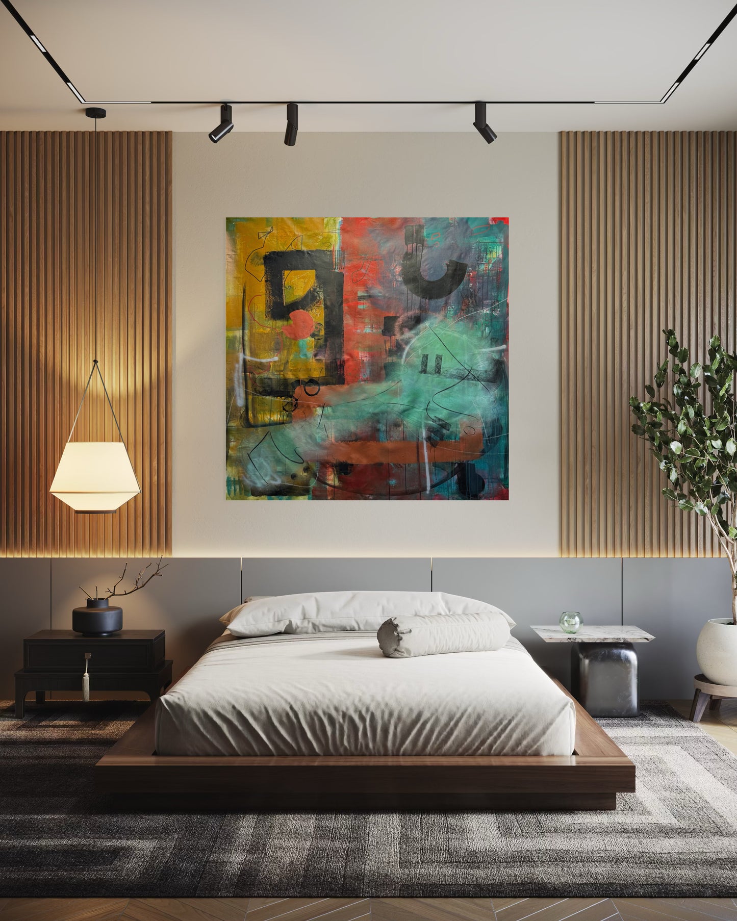 Golden Age Abstract Original Painting in master bedroom area