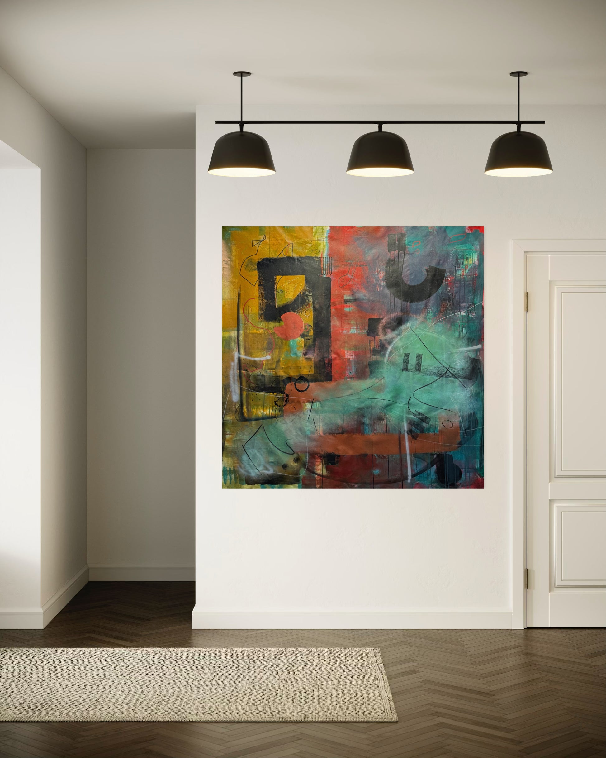 Golden Age Abstract Original Painting  in hallway