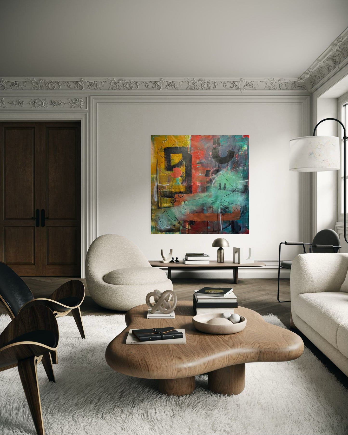 Golden Age Abstract Original Painting in stylish modern classic living space