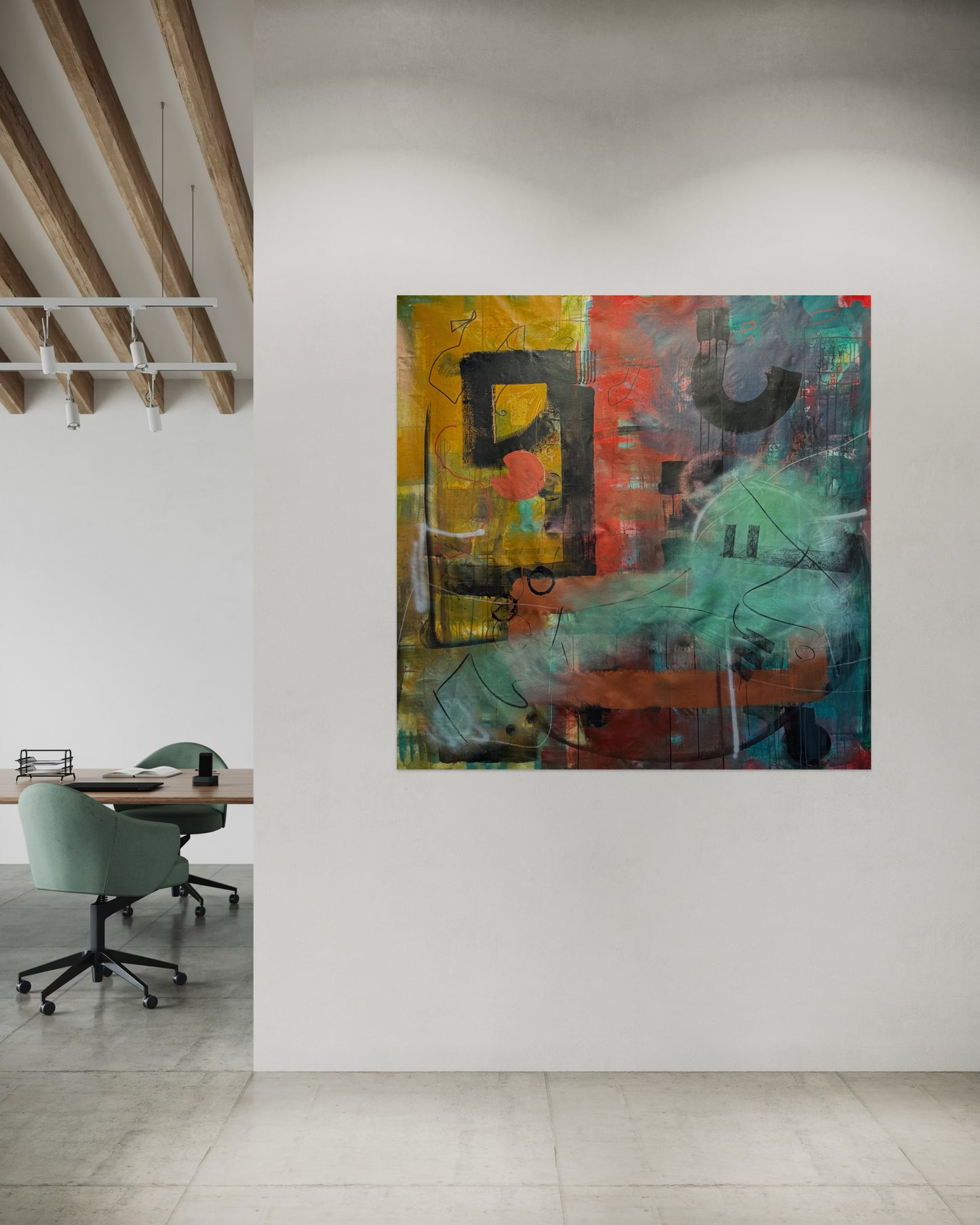 Golden Age Abstract Original Painting in loft office area