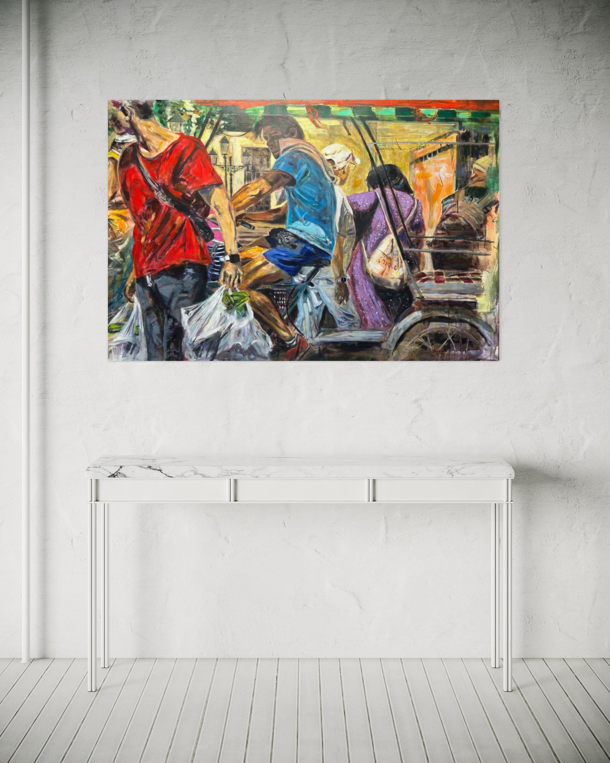 Havana Vieja Travel Original Painting above white elegant sideboard