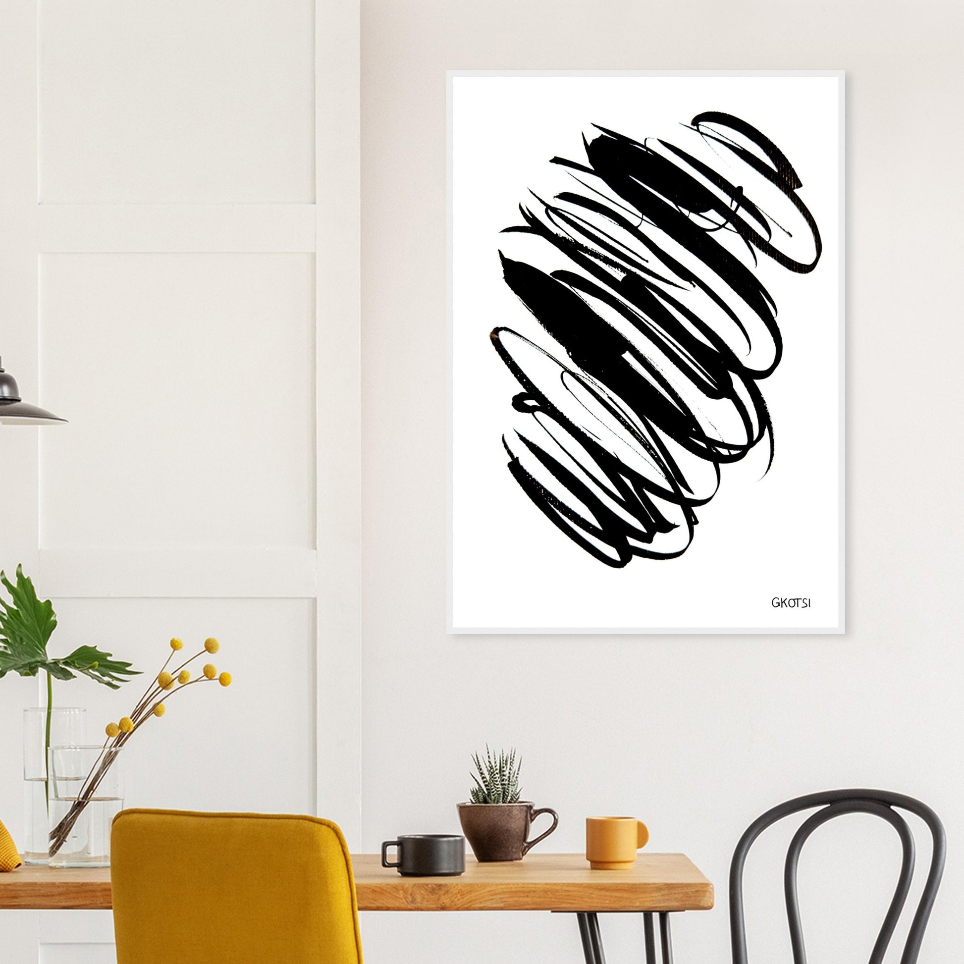 IN THE CURRENT poster print above breakfast table in dining area