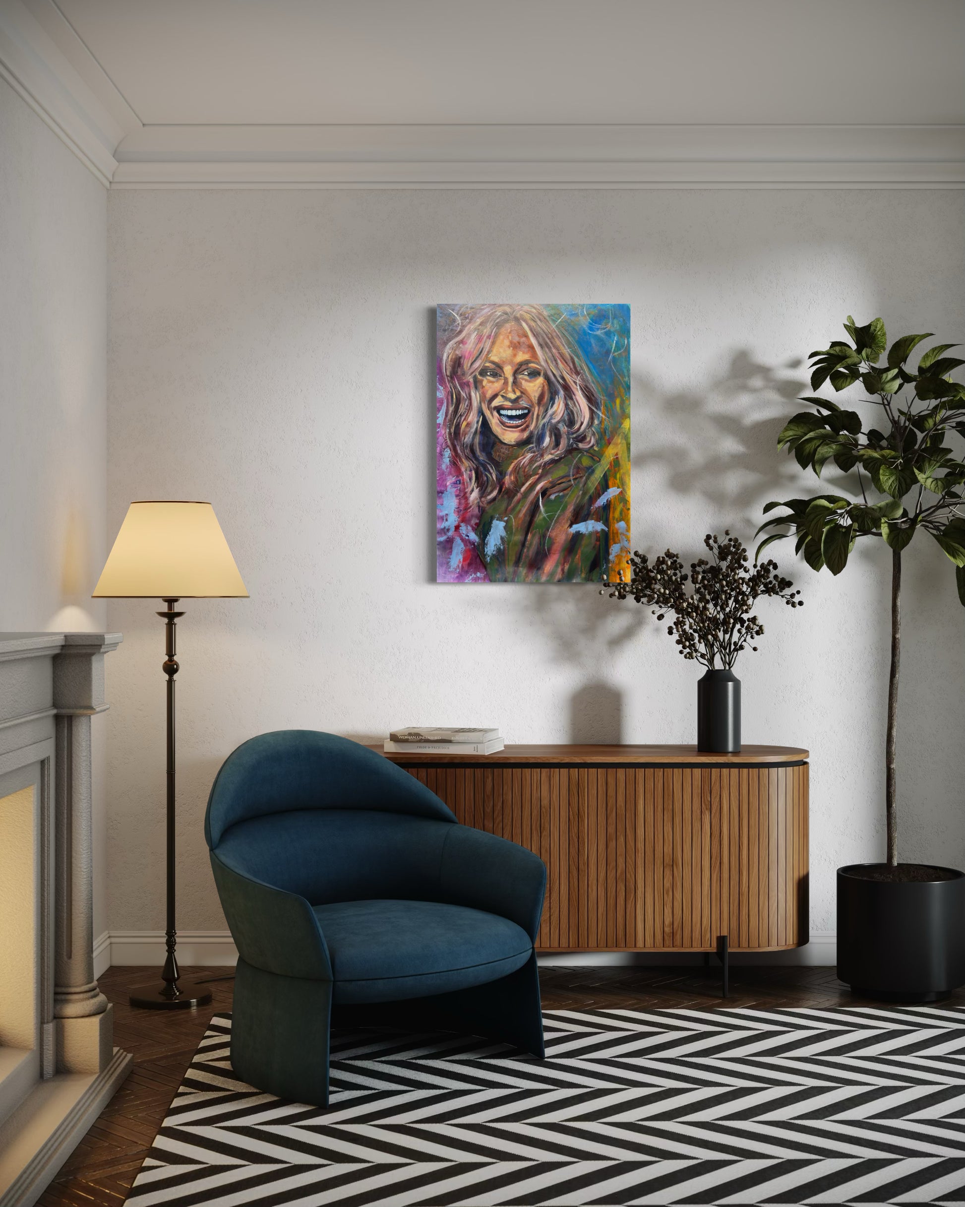 Julia Roberts Portrait Original Painting above dresser next to the fire place
