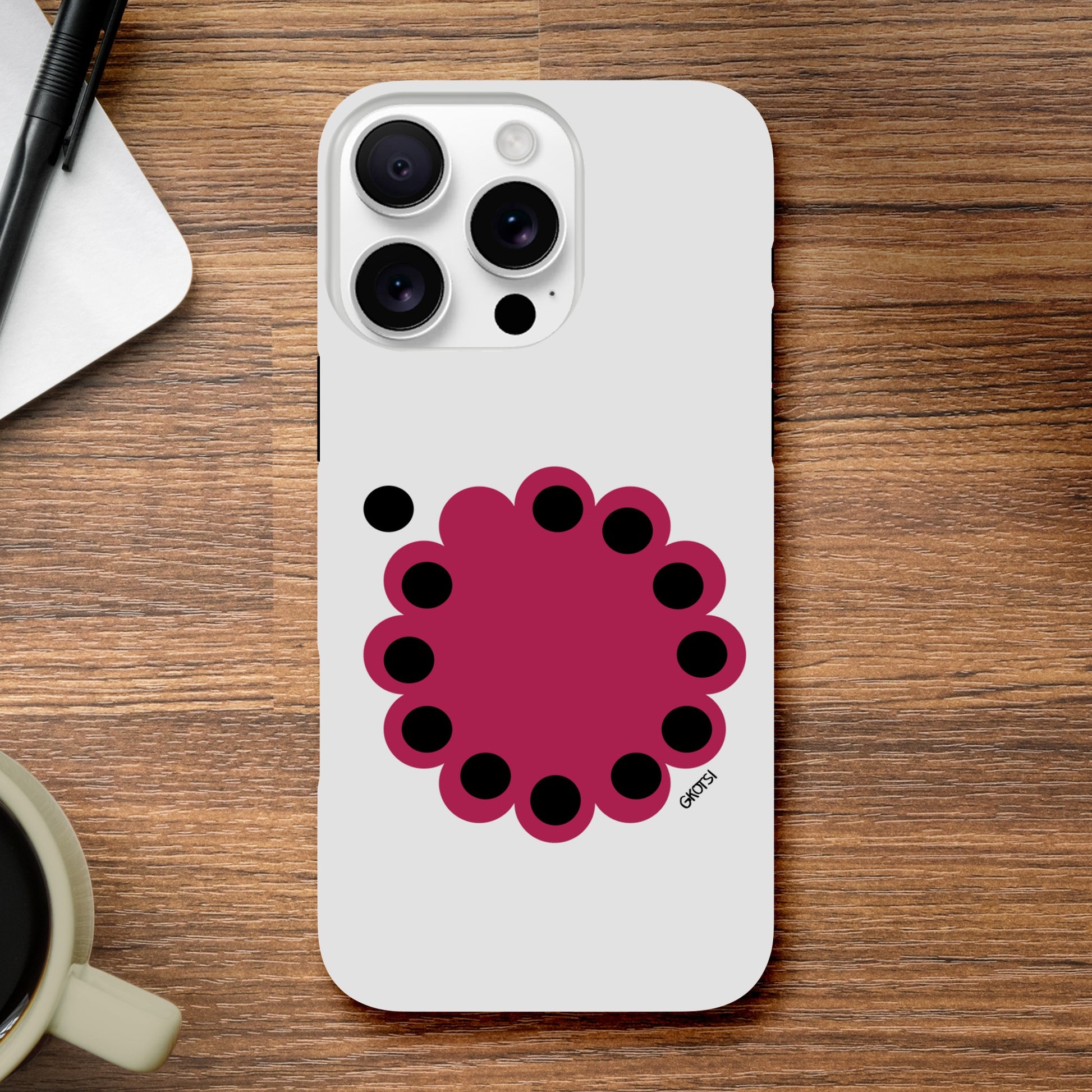 KNOWING empowering design Tough case in office setting with coffee cup