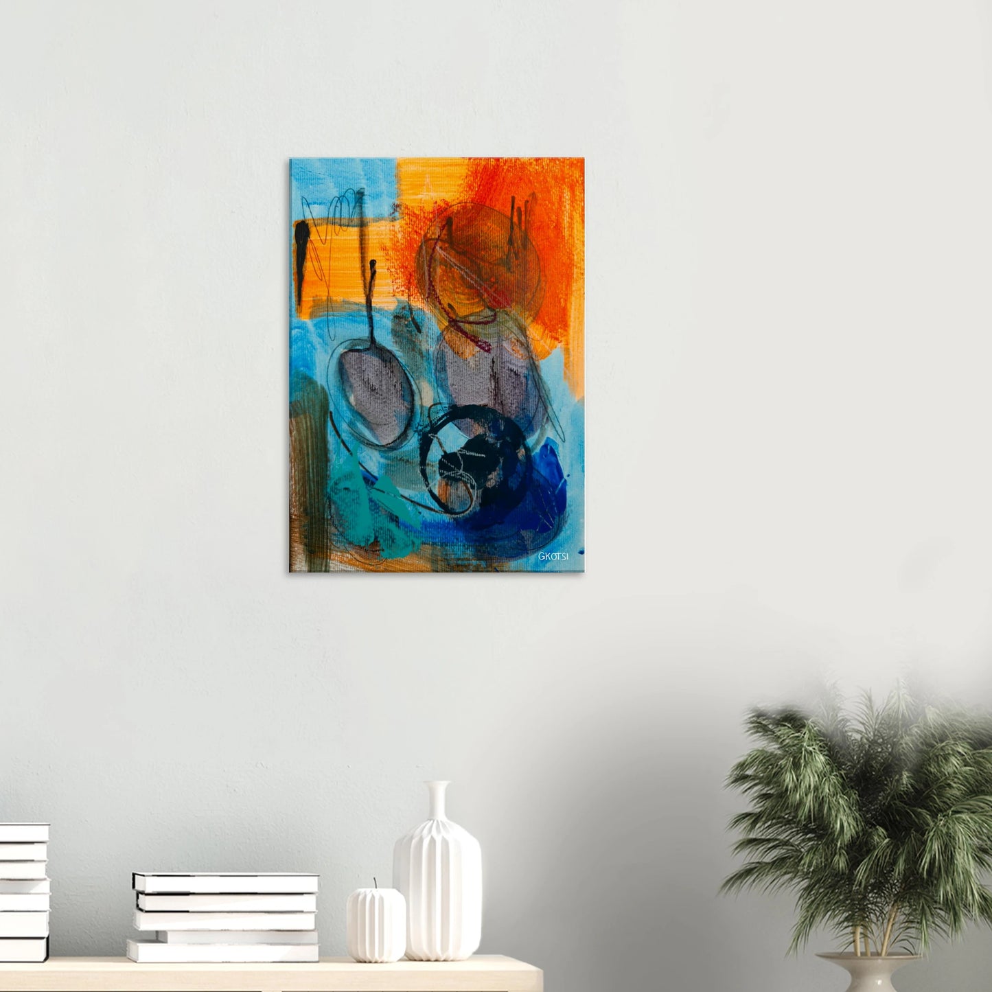LIBERTY canvas print above table with small plant