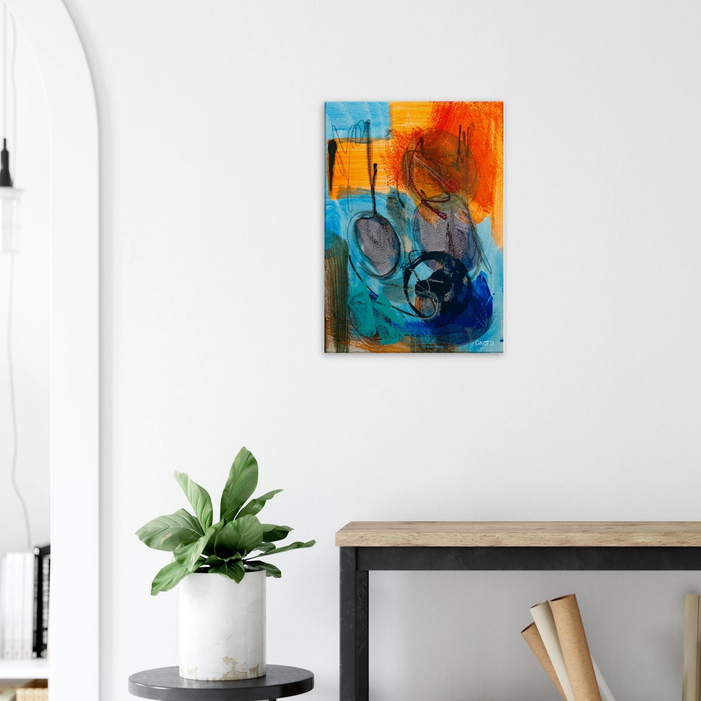 LIBERTY canvas print in hallway above console table