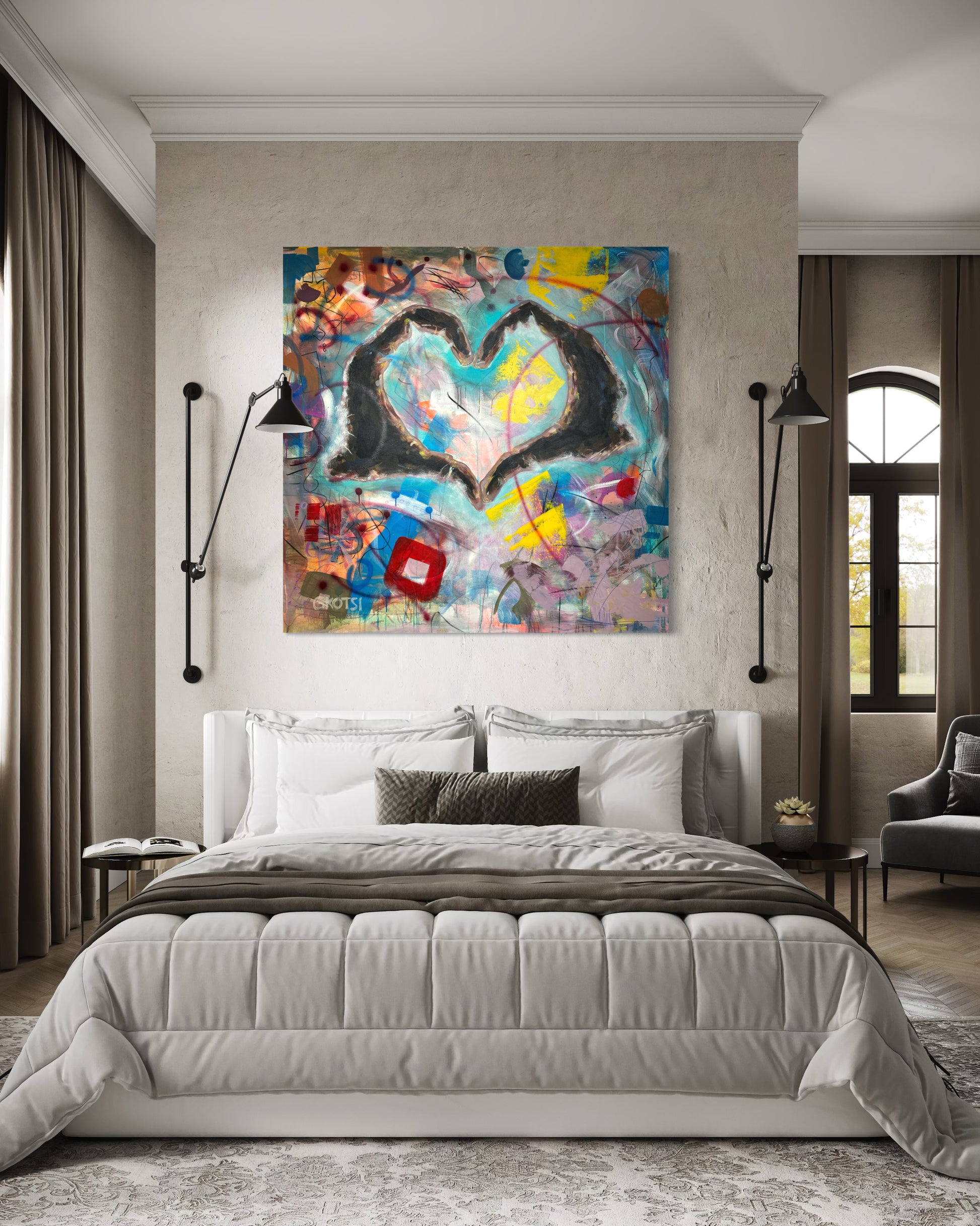 Peace Symbolic Abstract Original Painting above modern double bed