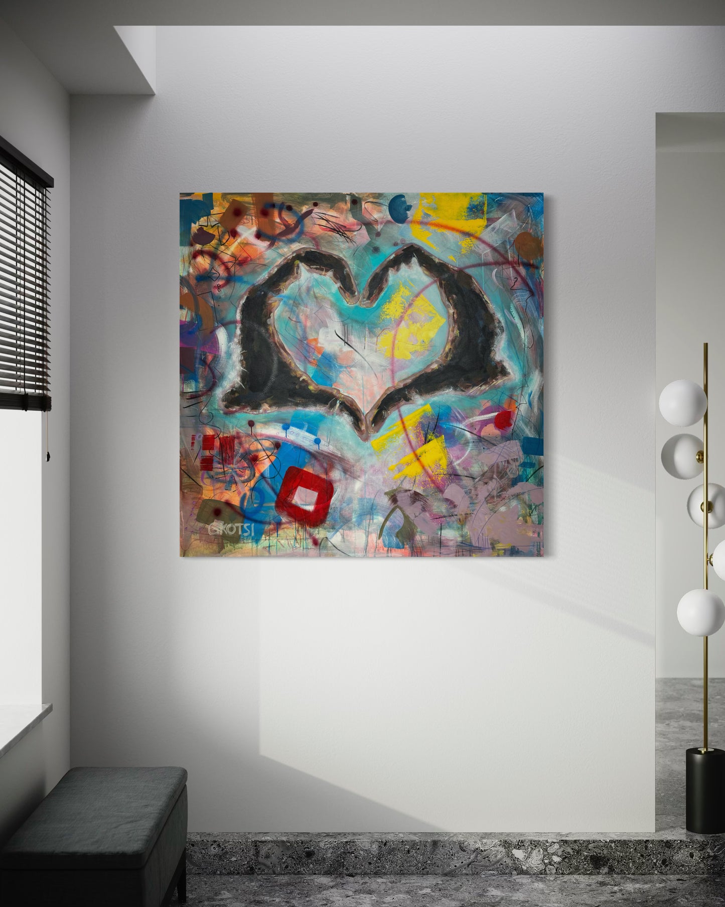 Peace Symbolic Abstract Original Painting in corner room space 