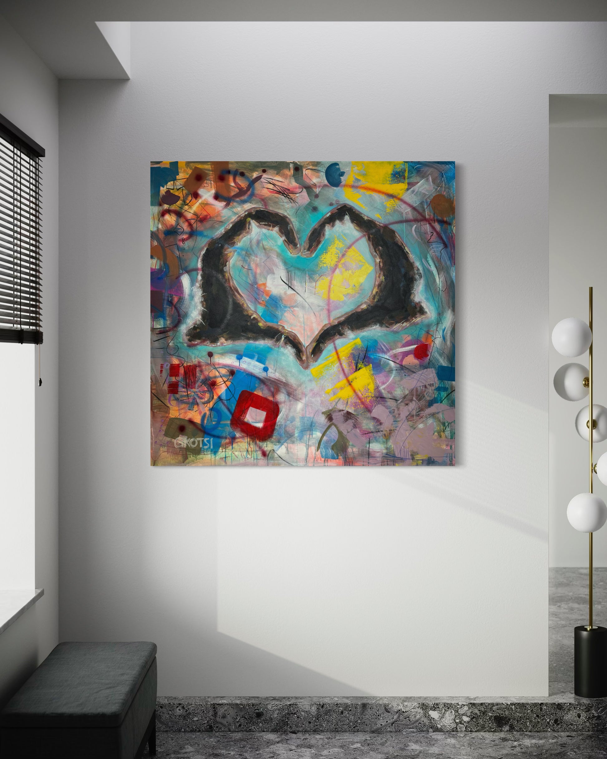 Peace Symbolic Abstract Original Painting in corner room space 