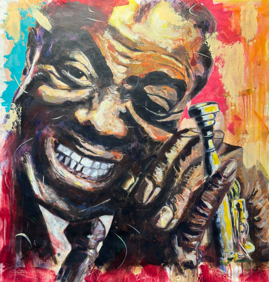 Louis Armstrong Portrait Original Painting close up detail