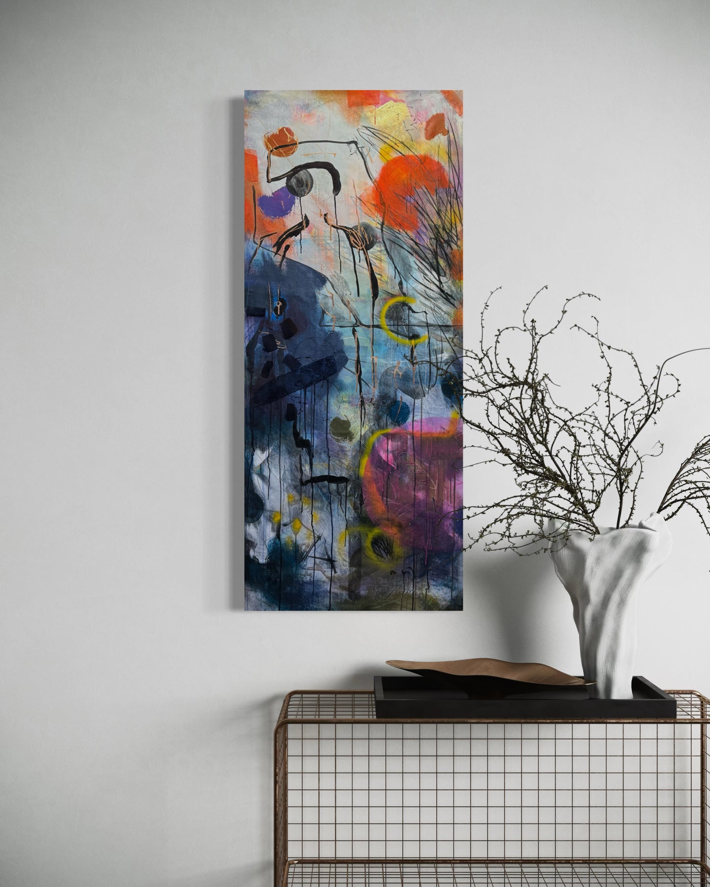 Lylaly Abstract Original Painting above modern dresser style