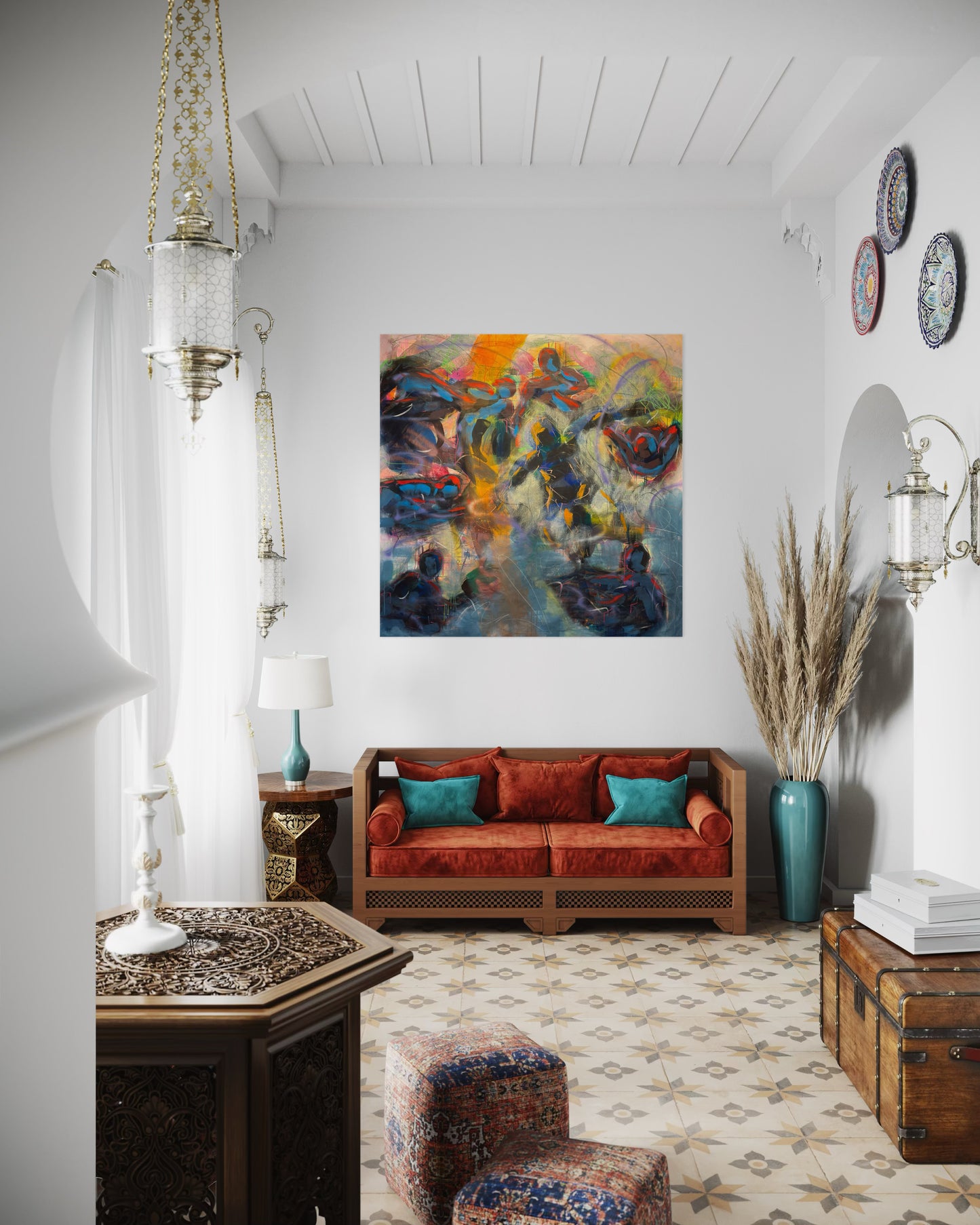 Magic Dance Abstract Original Painting in antique classic room