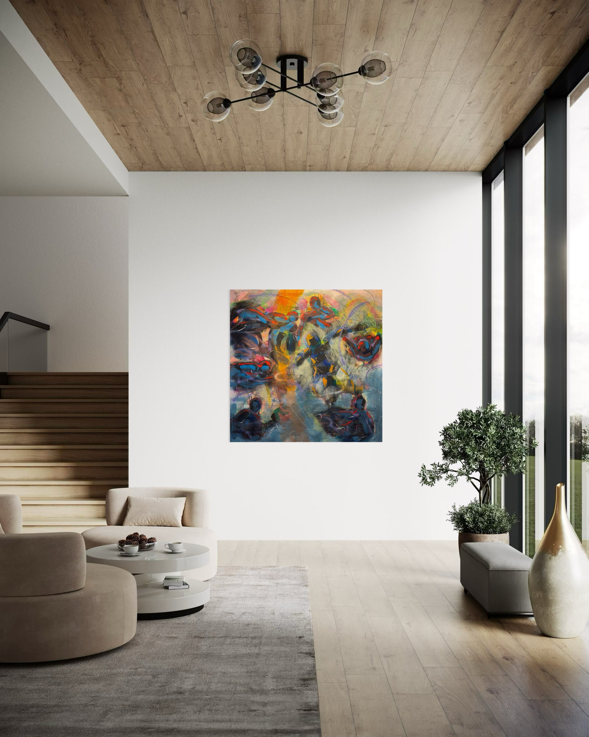 Magic Dance Abstract Original Painting in modern atrium hallway 