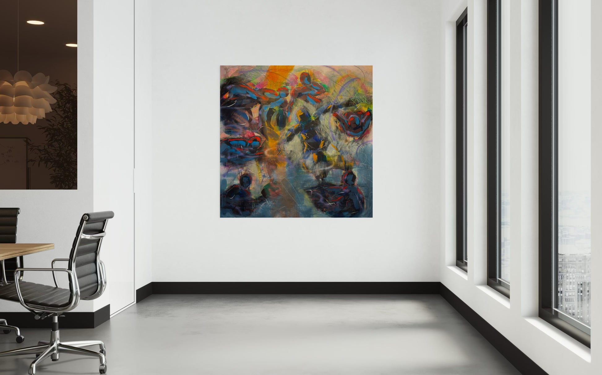 Magic Dance Abstract Original Painting in rooftop workspace