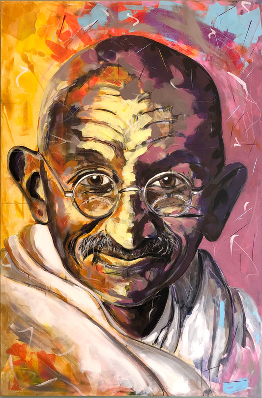 Mahatma Gandhi Portrait Original Painting close up detail 