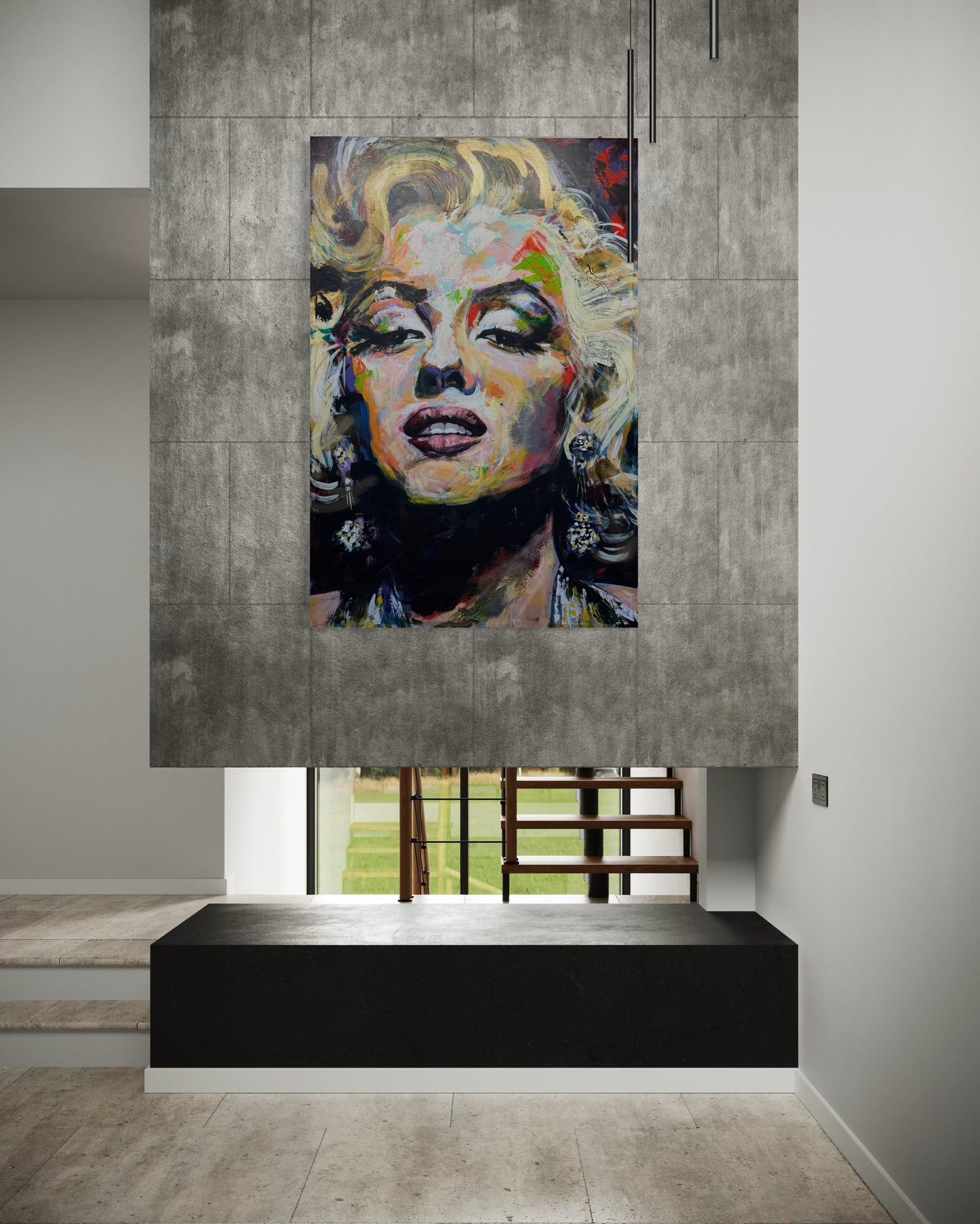 Marilyn Monroe Portrait Original Painting in luxury minimalistic interior