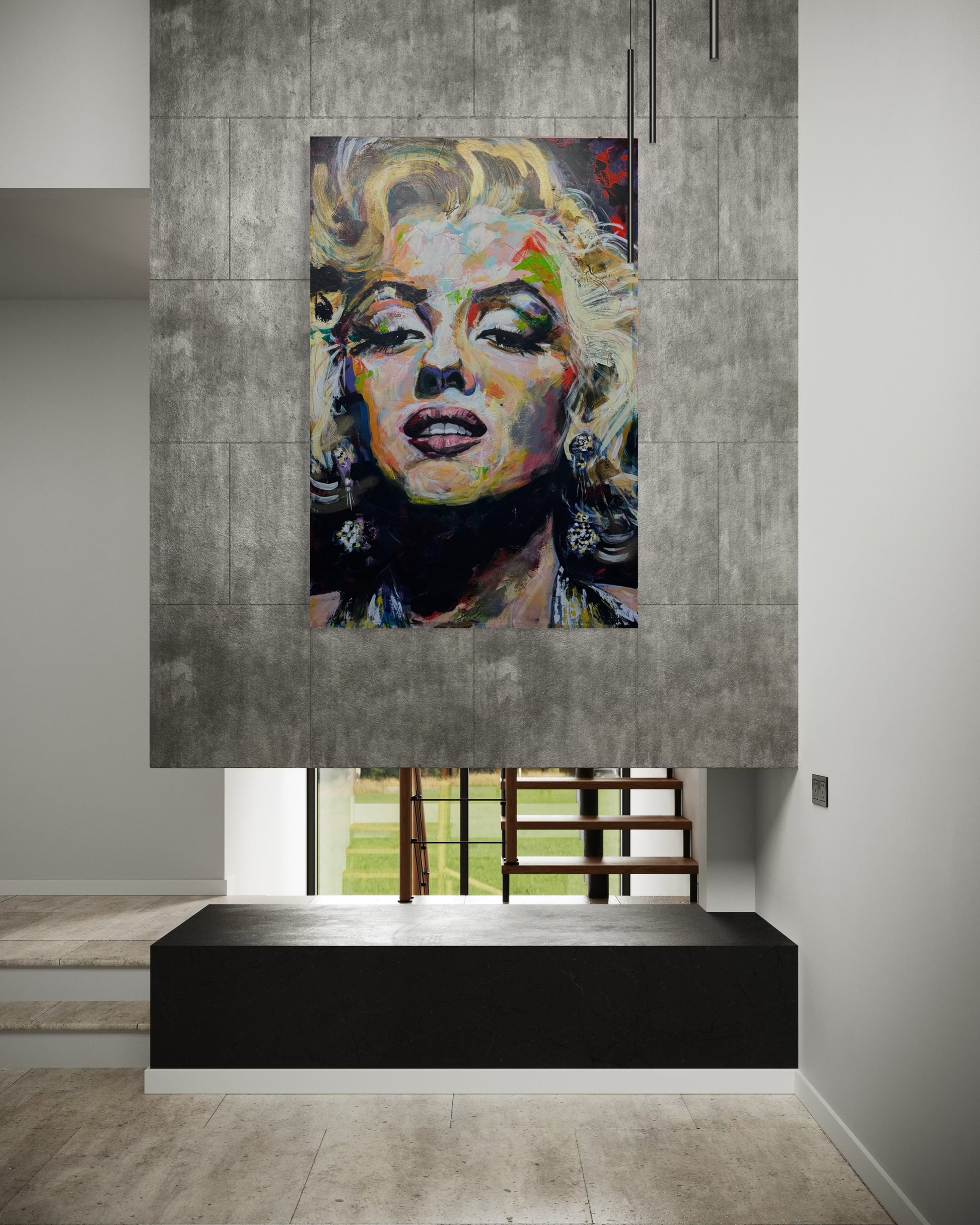 Marilyn Monroe Portrait Original Painting in luxury minimalistic interior