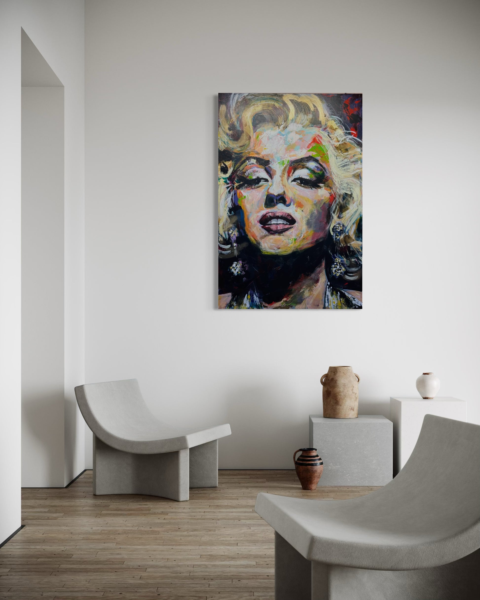 Marilyn Monroe Portrait Original Painting in stylish room