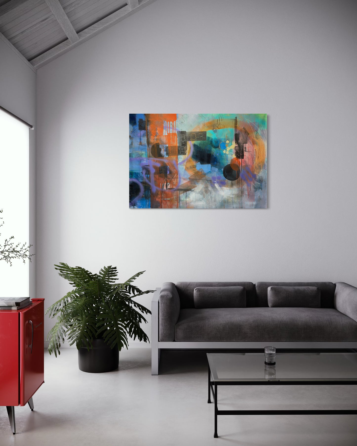 Moonlight Abstract Original Painting in elegant loft style living room
