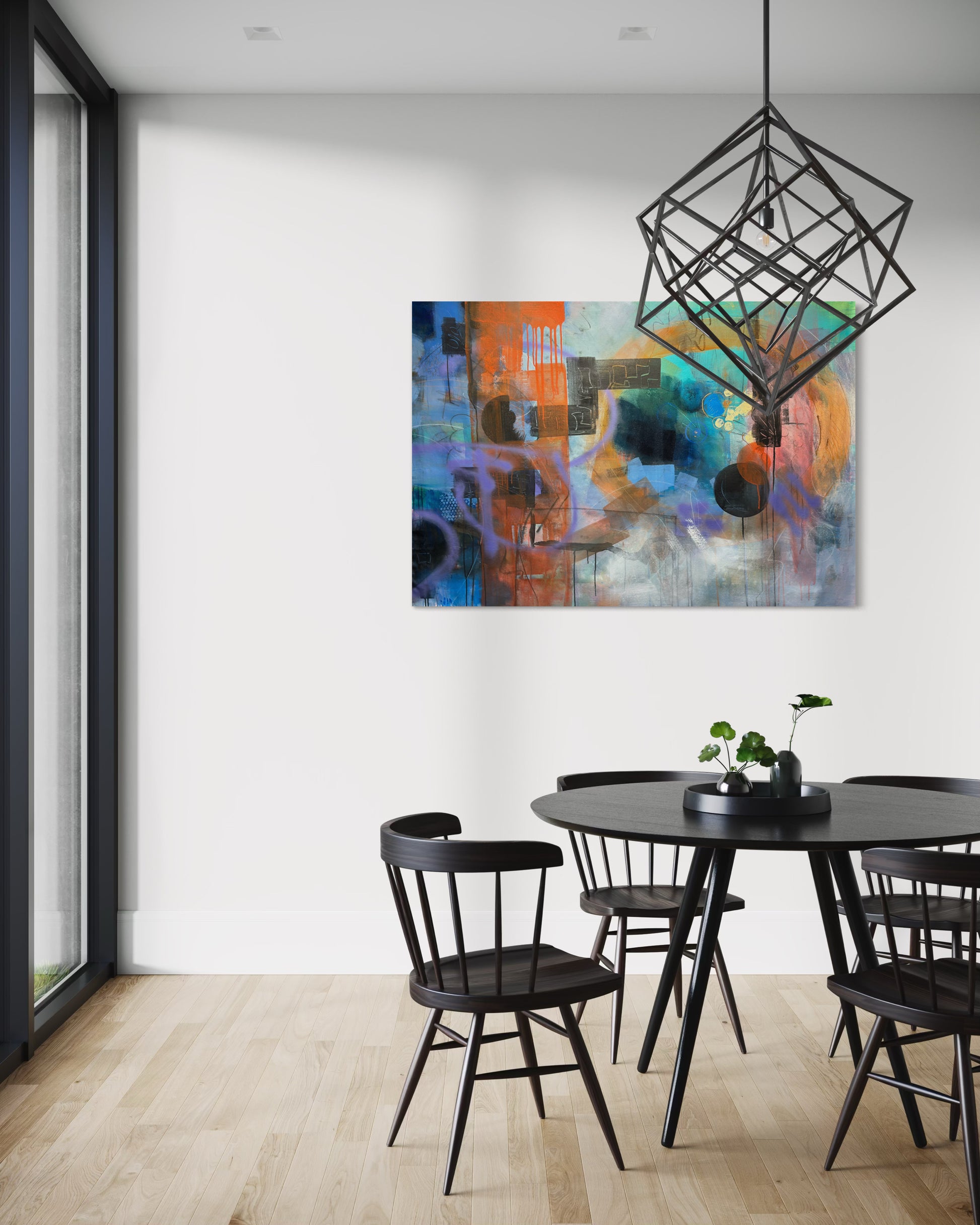 Moonlight Abstract Original Painting in bright breakfast area