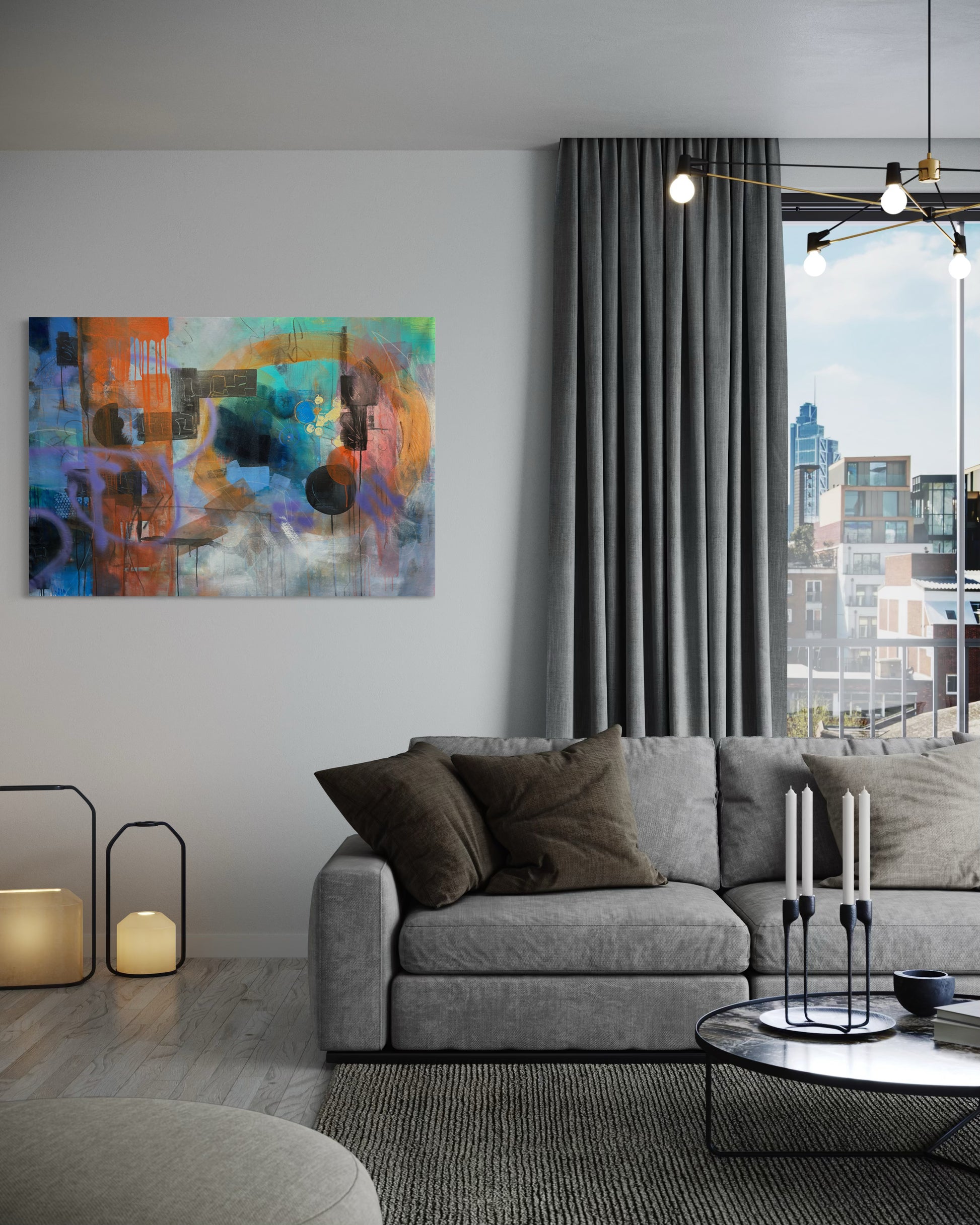 Moonlight Abstract Original Painting in contemporary lounge area