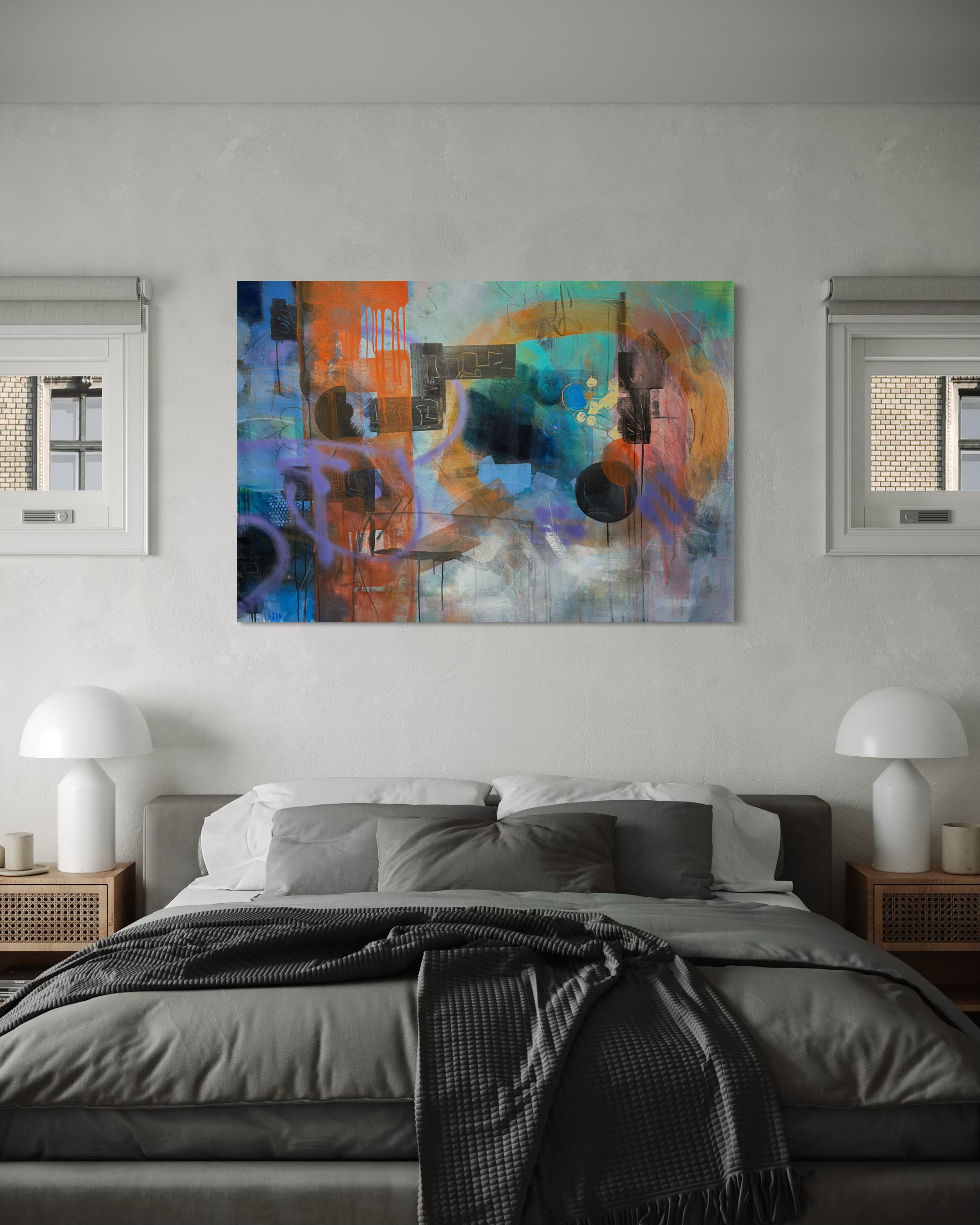 Moonlight Abstract Original Painting in cozy double bed room