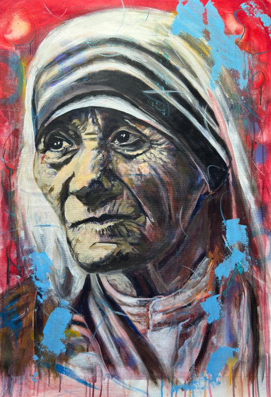Mother Teresa Portrait Original Painting close up detail