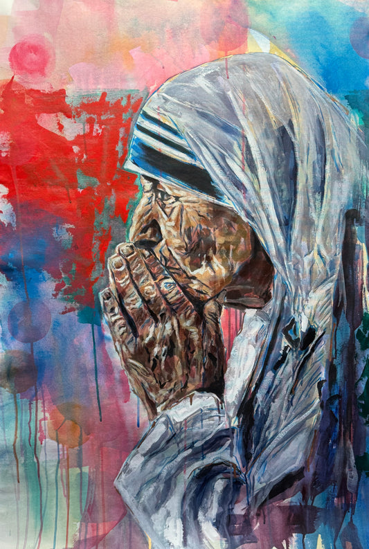 Mother Teresa 2 Portrait Original Painting close up detail