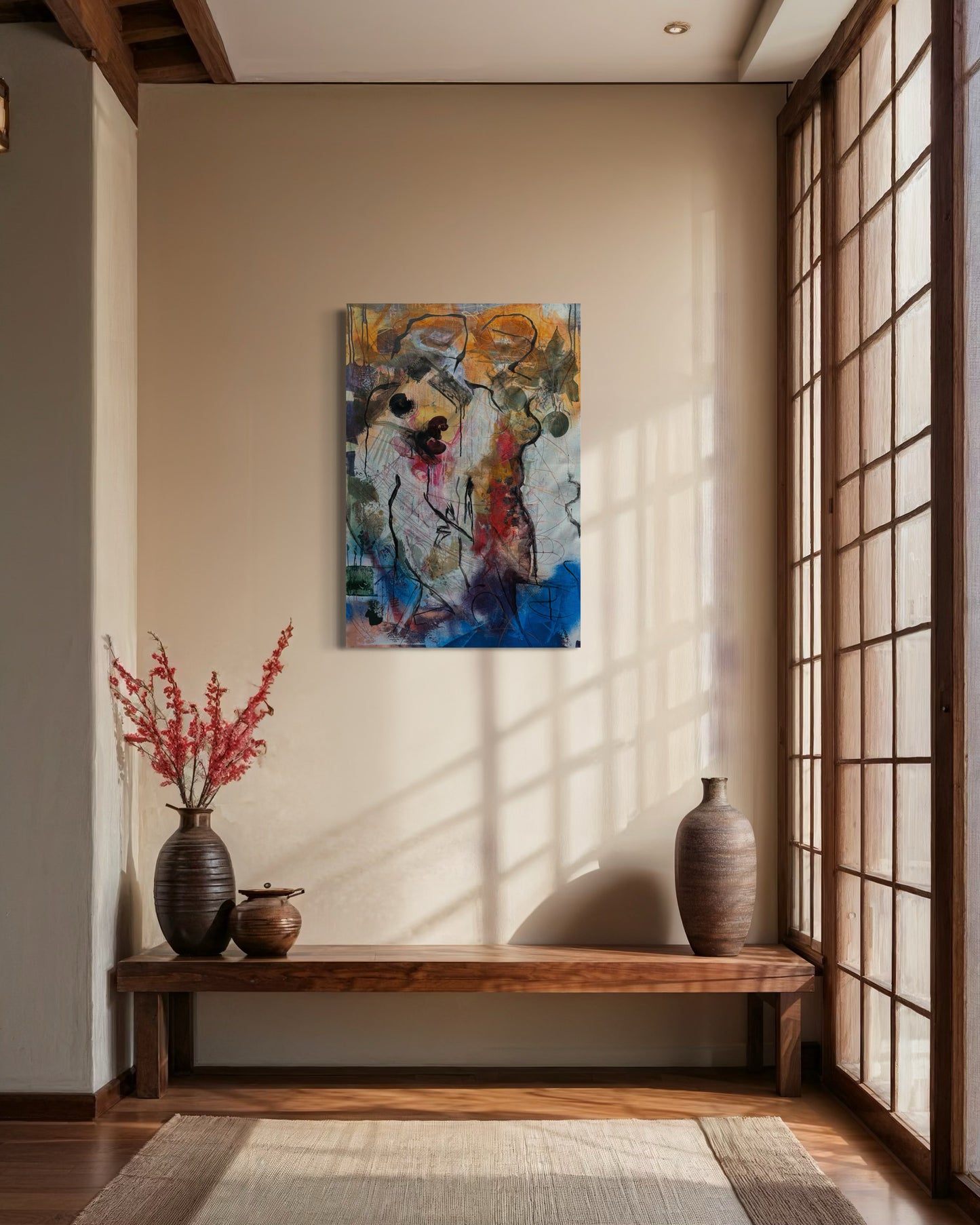 Mystery Bond Abstract Original Painting in rustic modern space