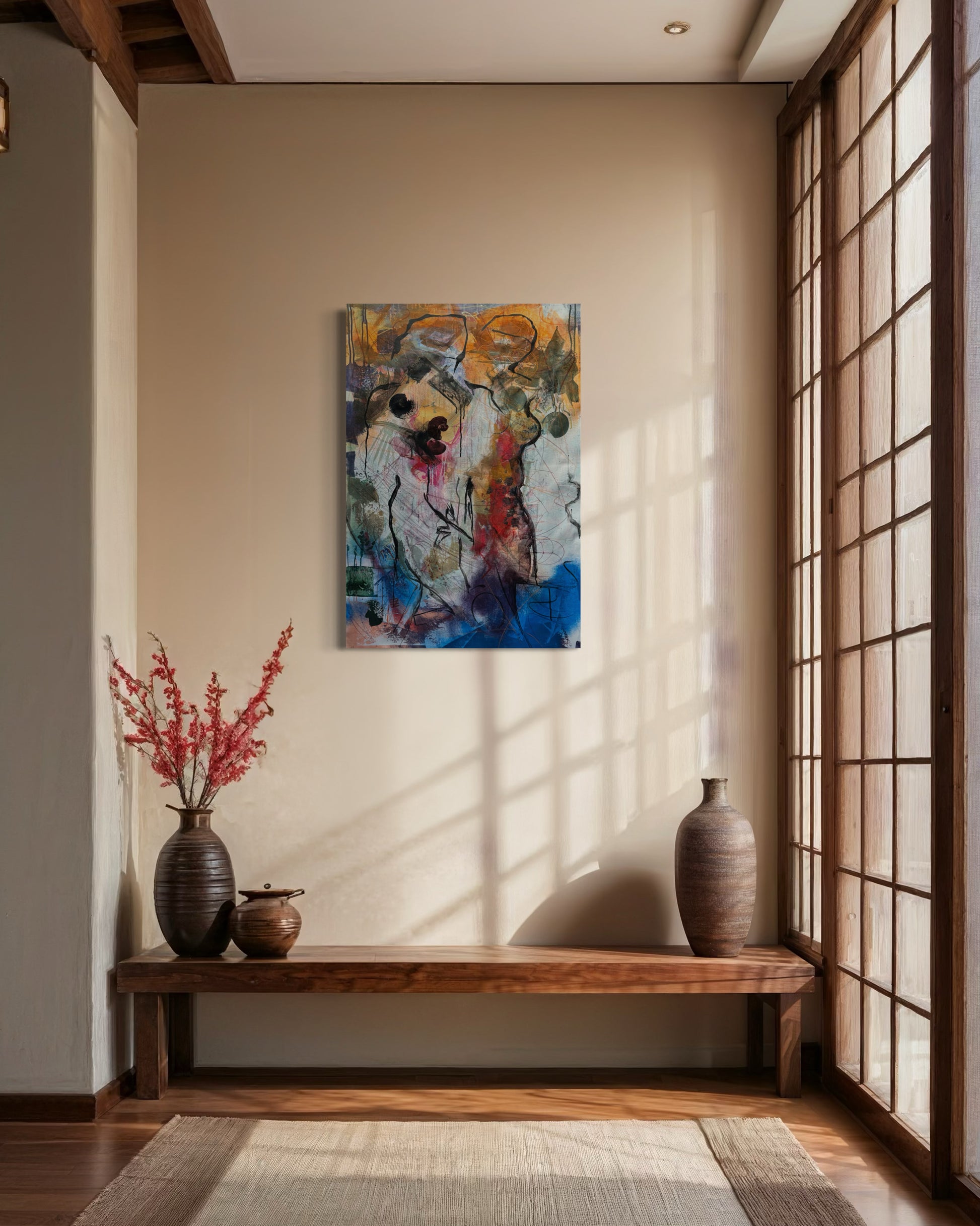 Mystery Bond Abstract Original Painting in rustic modern space