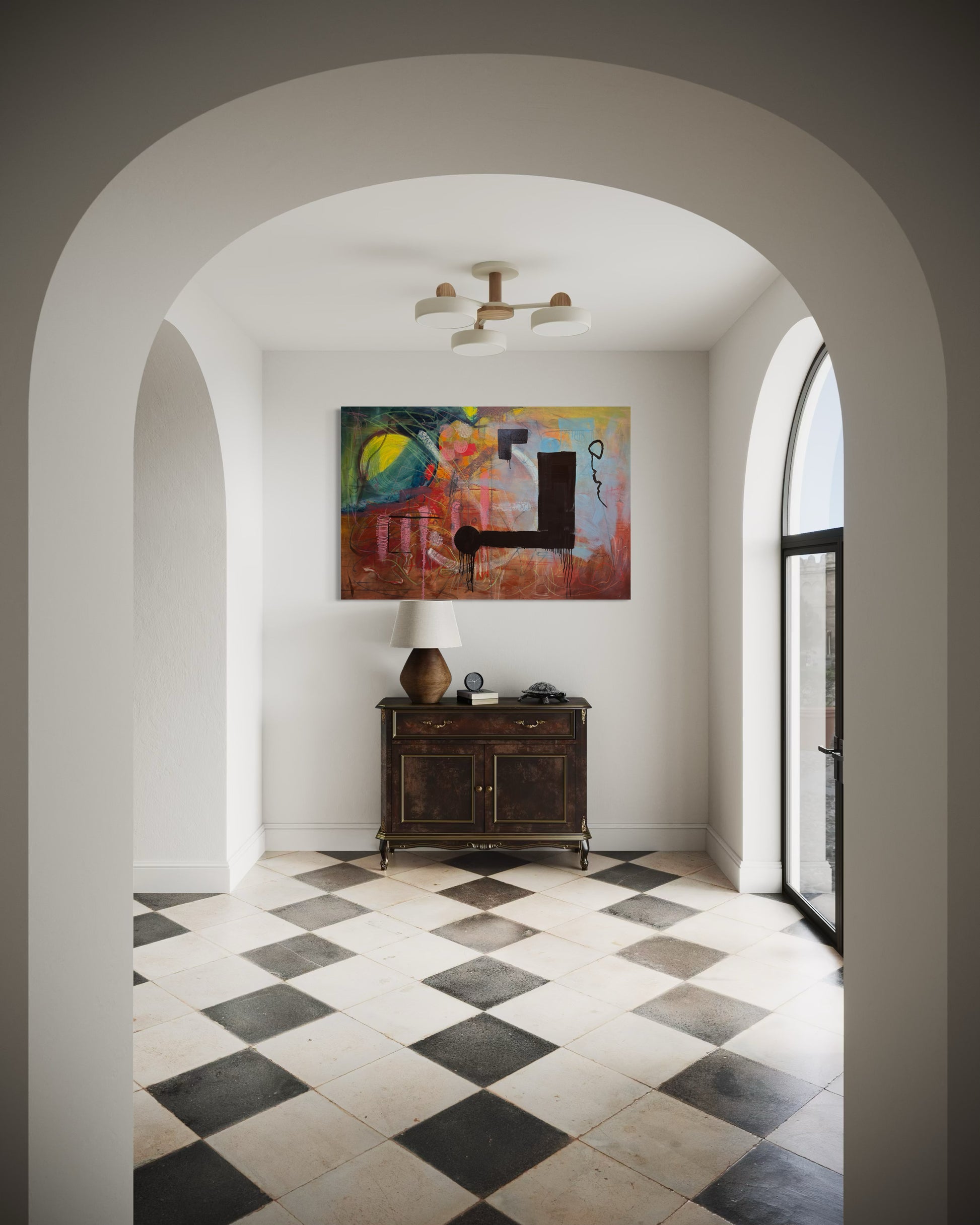 NOT ABOUT - In the entrance hall with black and white floor