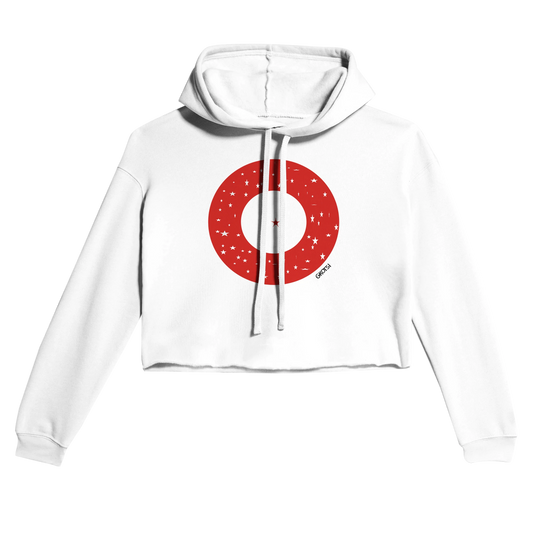 N YOUR CENTER & KNOWING motivational print front view white cropped hoodie