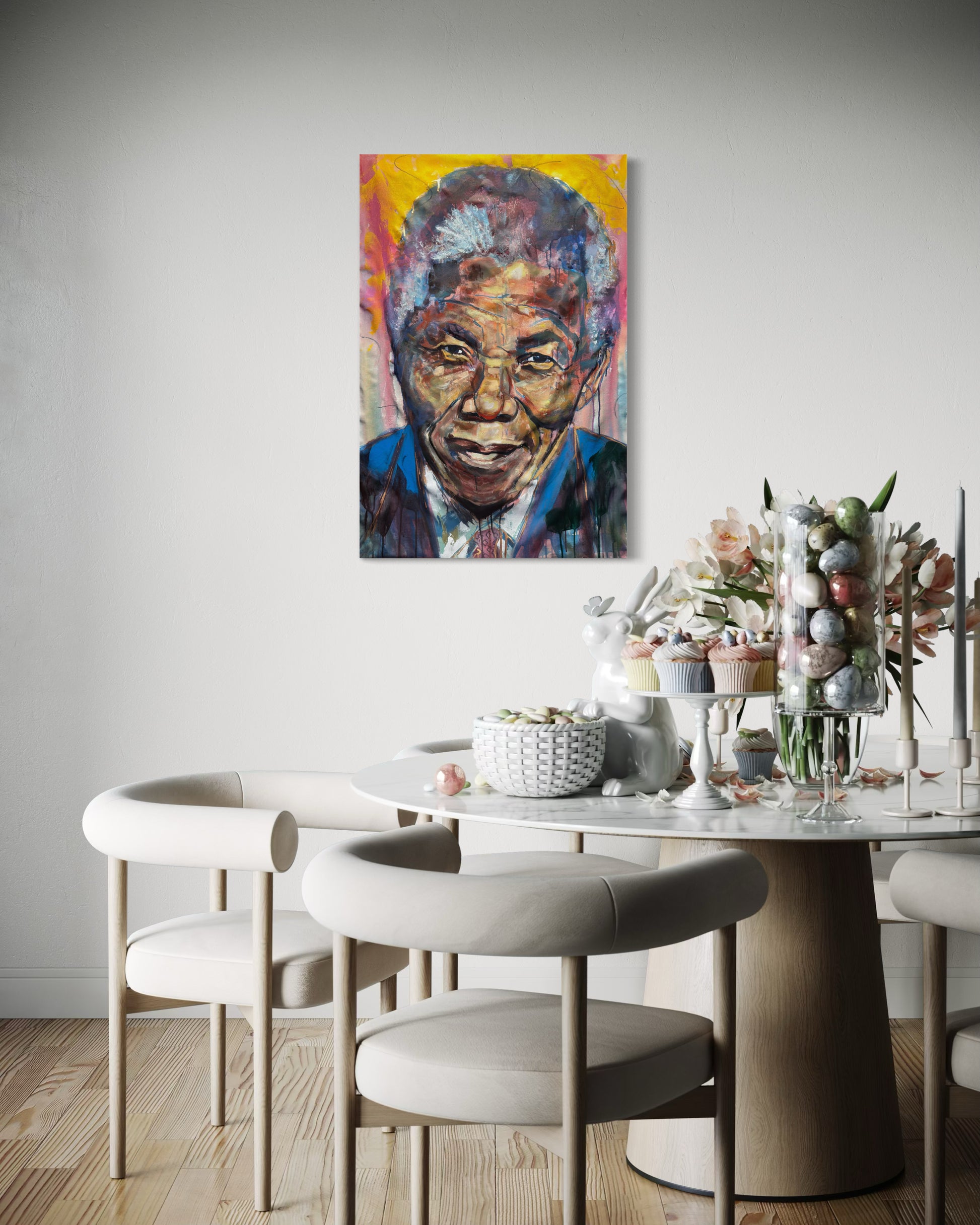 Nelson Mandela Portrait Original Painting  in breakfast area