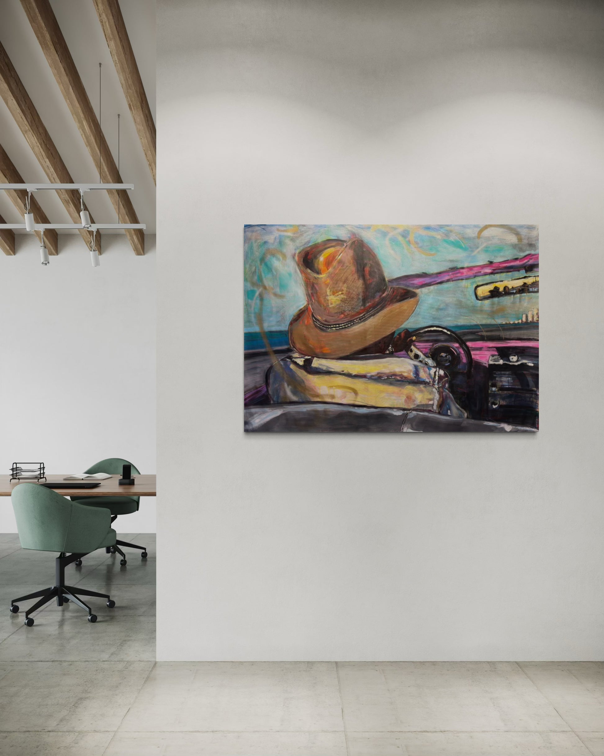 Paseo vedado Travel Original Painting in loft office space