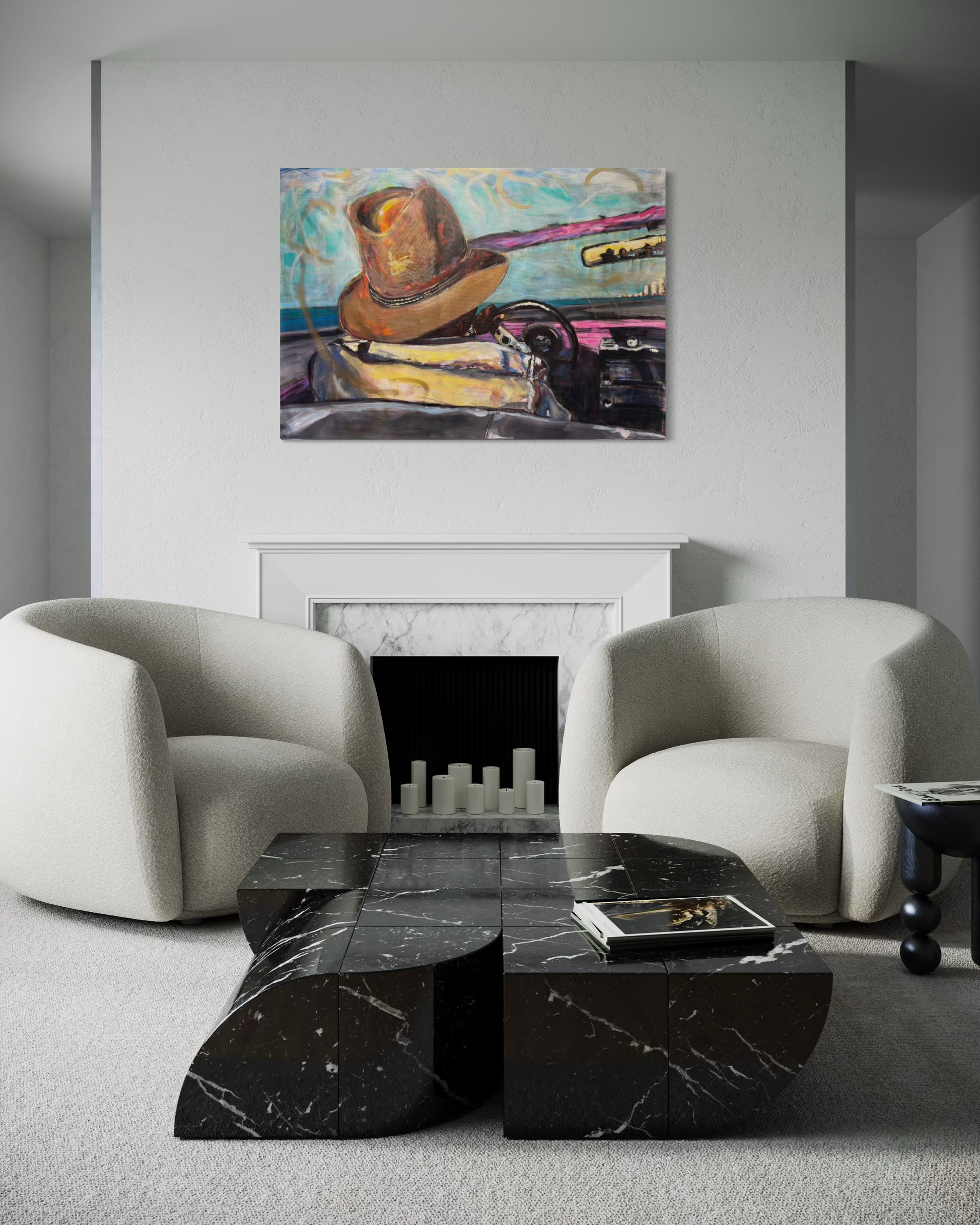 Paseo vedado Travel Original Painting above elegant fire place 