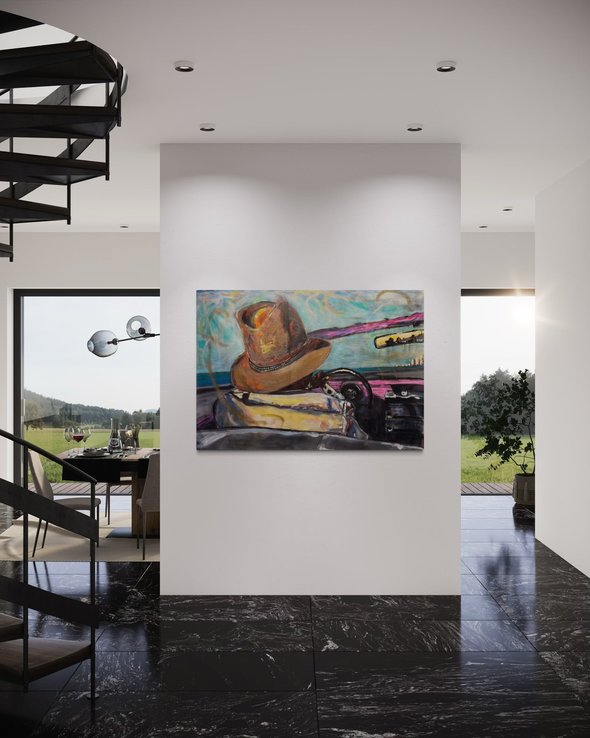 Paseo vedado Travel Original Painting in luxury maaisonette with black marble floor