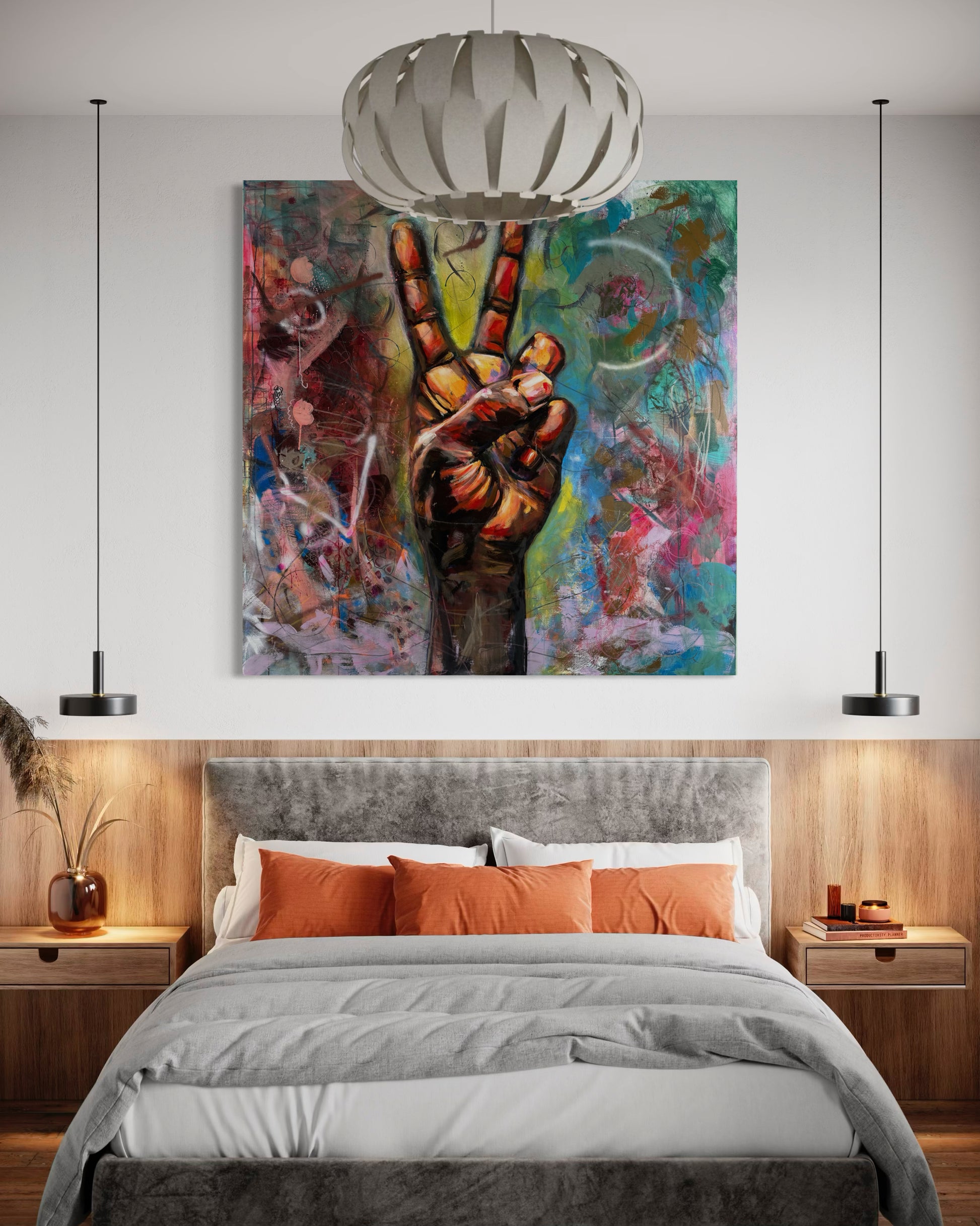 Peace Symbolic Abstract Original Painting over king size bed