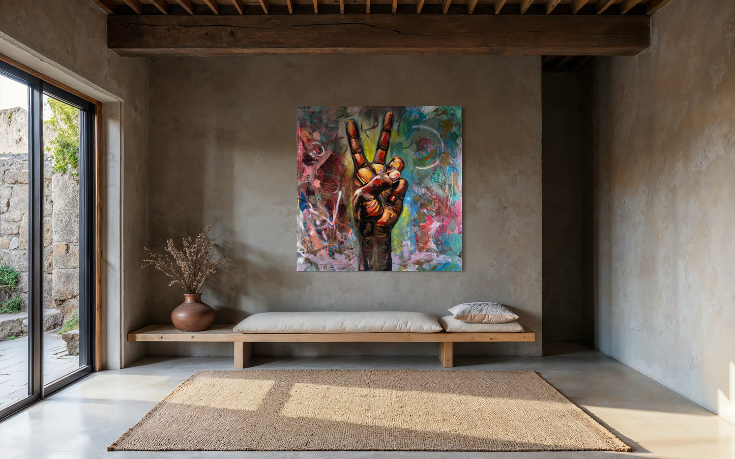 Peace Symbolic Abstract Original Painting in minimalist living space