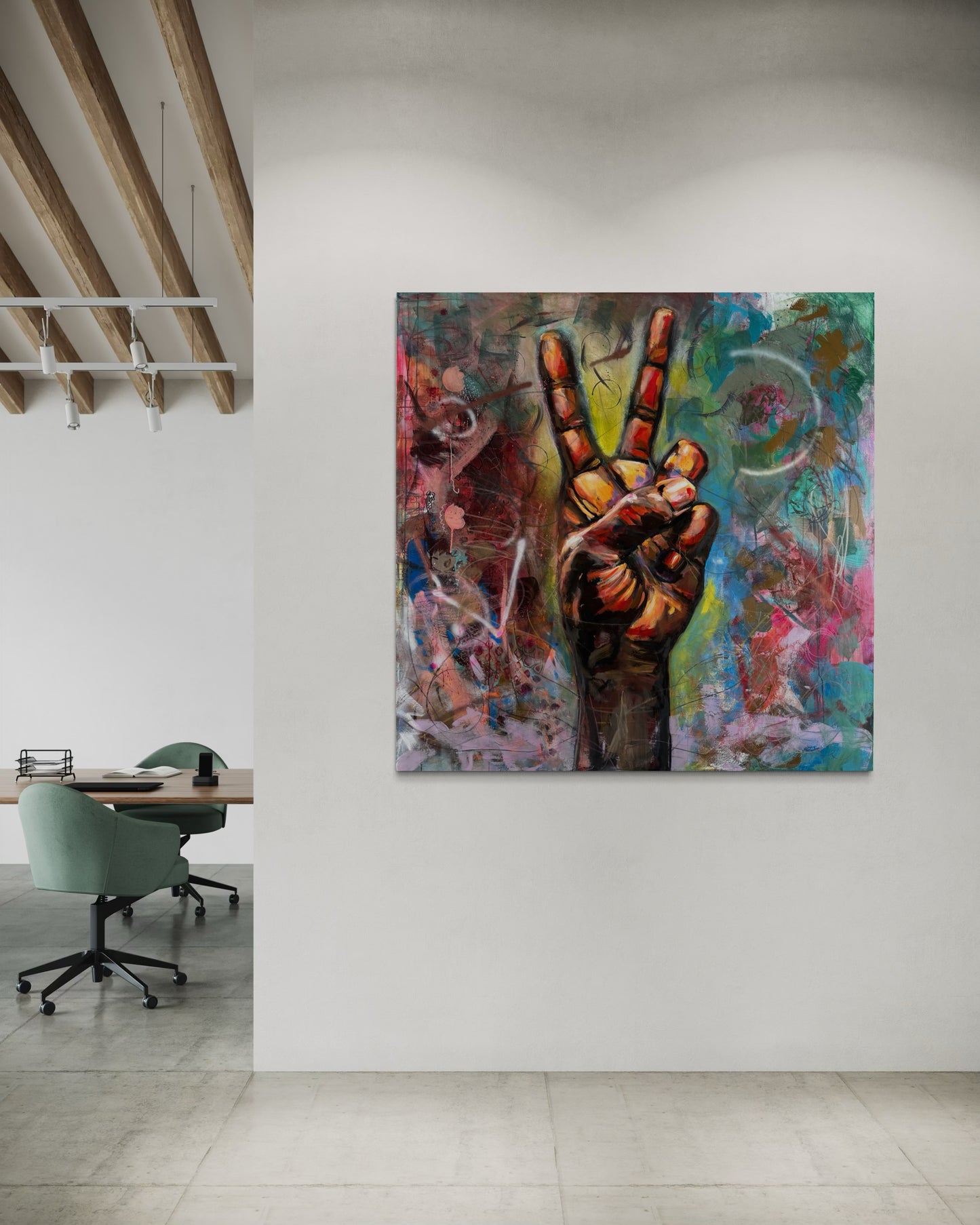 Peace Symbolic Abstract Original Painting in loft office area