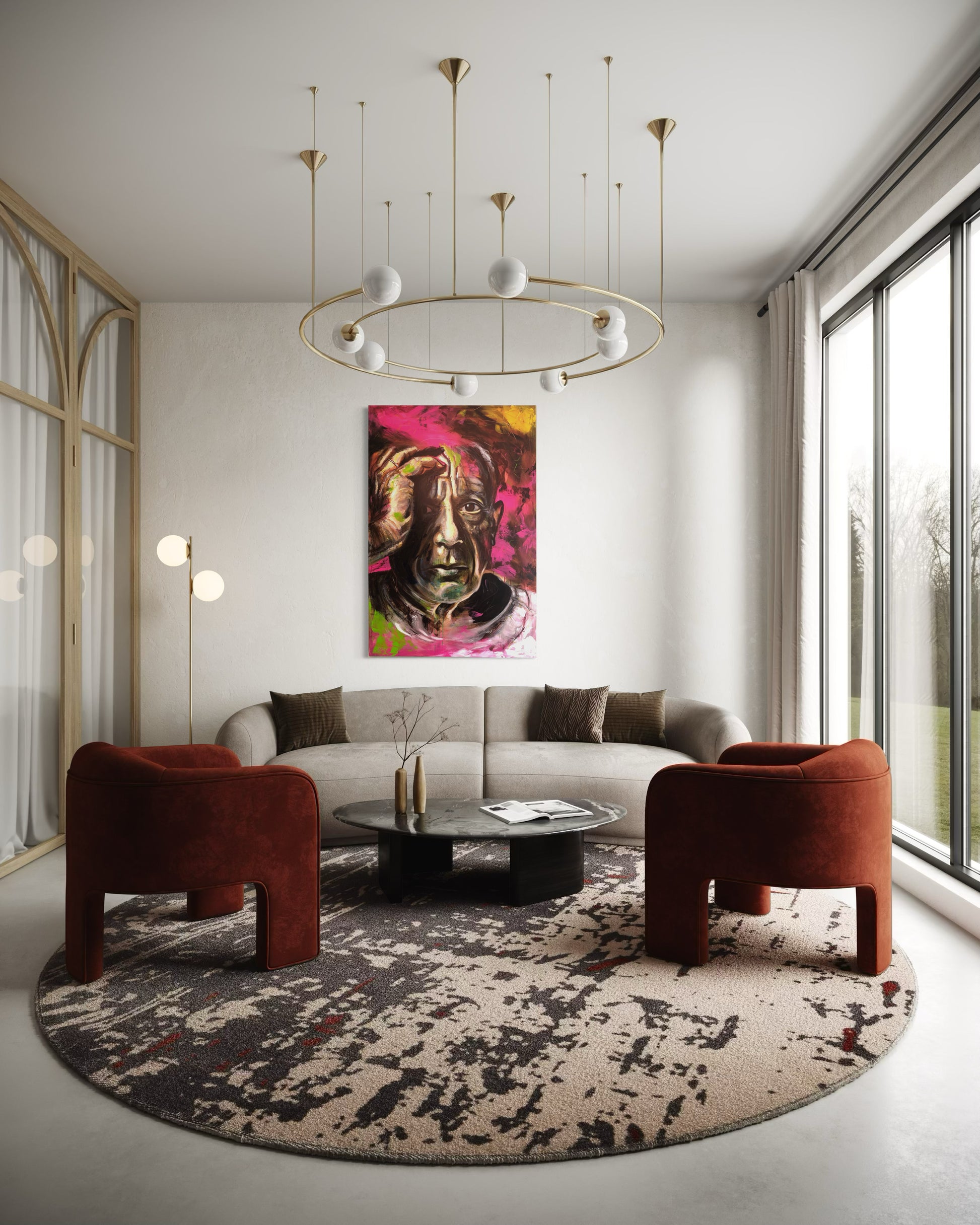 Pablo Picasso Portrait Original Painting in elegant living room 