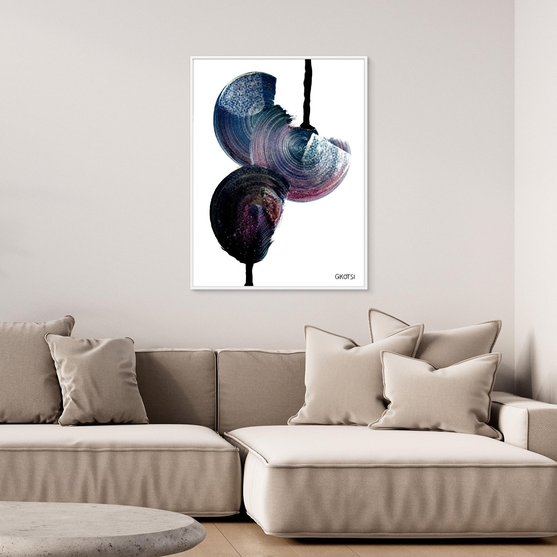 REGENTROPFEN abstract raindrops canvas above modern sofa
