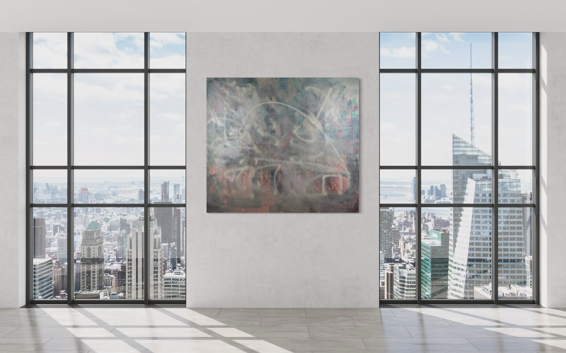 Relaxing Calming Abstract Original Painting with skyline view in urban space