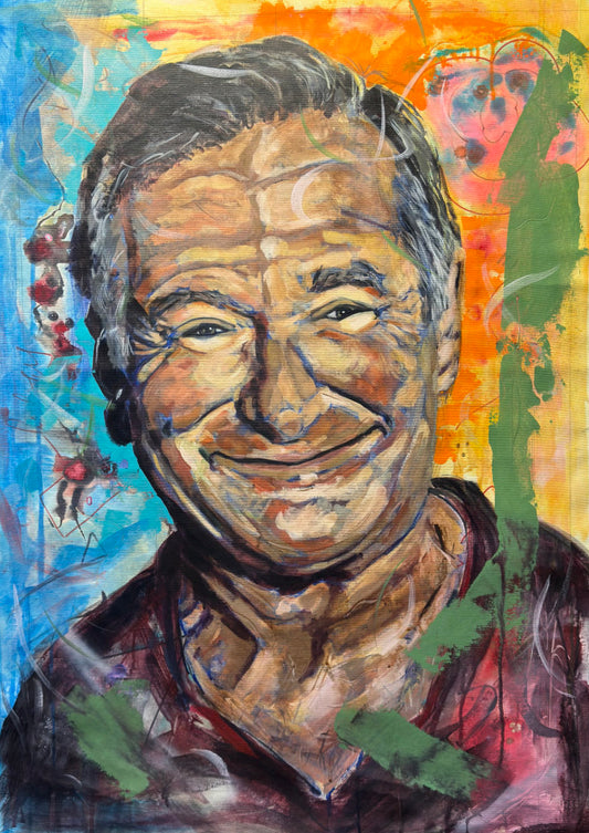 Robin Williams Portrait Original Painting close up detail