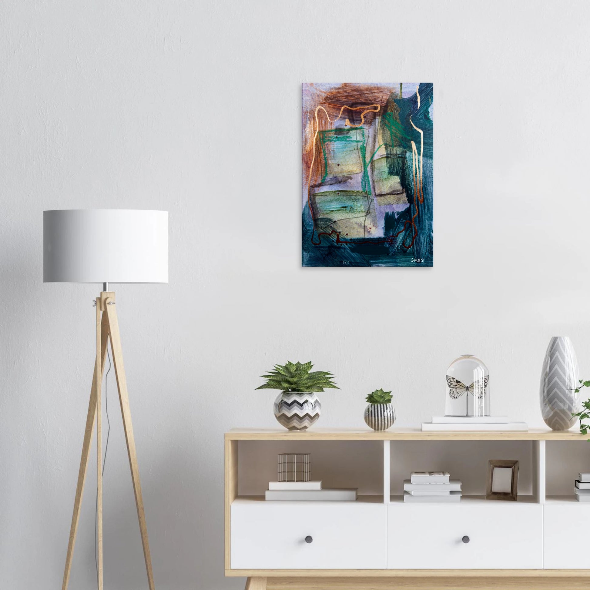STRUCTURALLY canvas print above dresser in room interior
