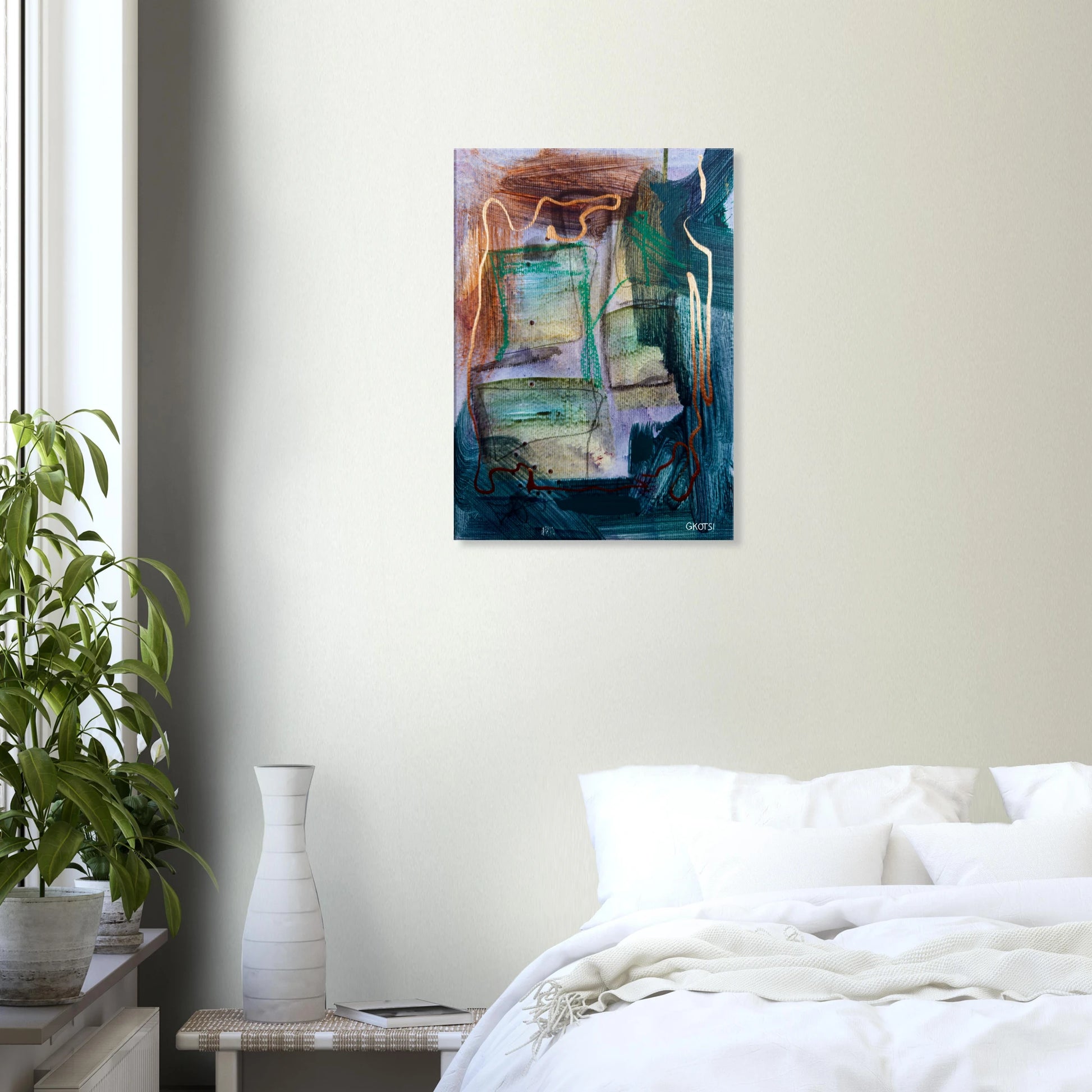 STRUCTURALLY canvas print in bedroom creating structured atmosphere