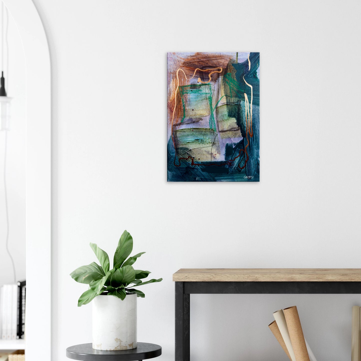 STRUCTURALLY canvas print in hallway above console table