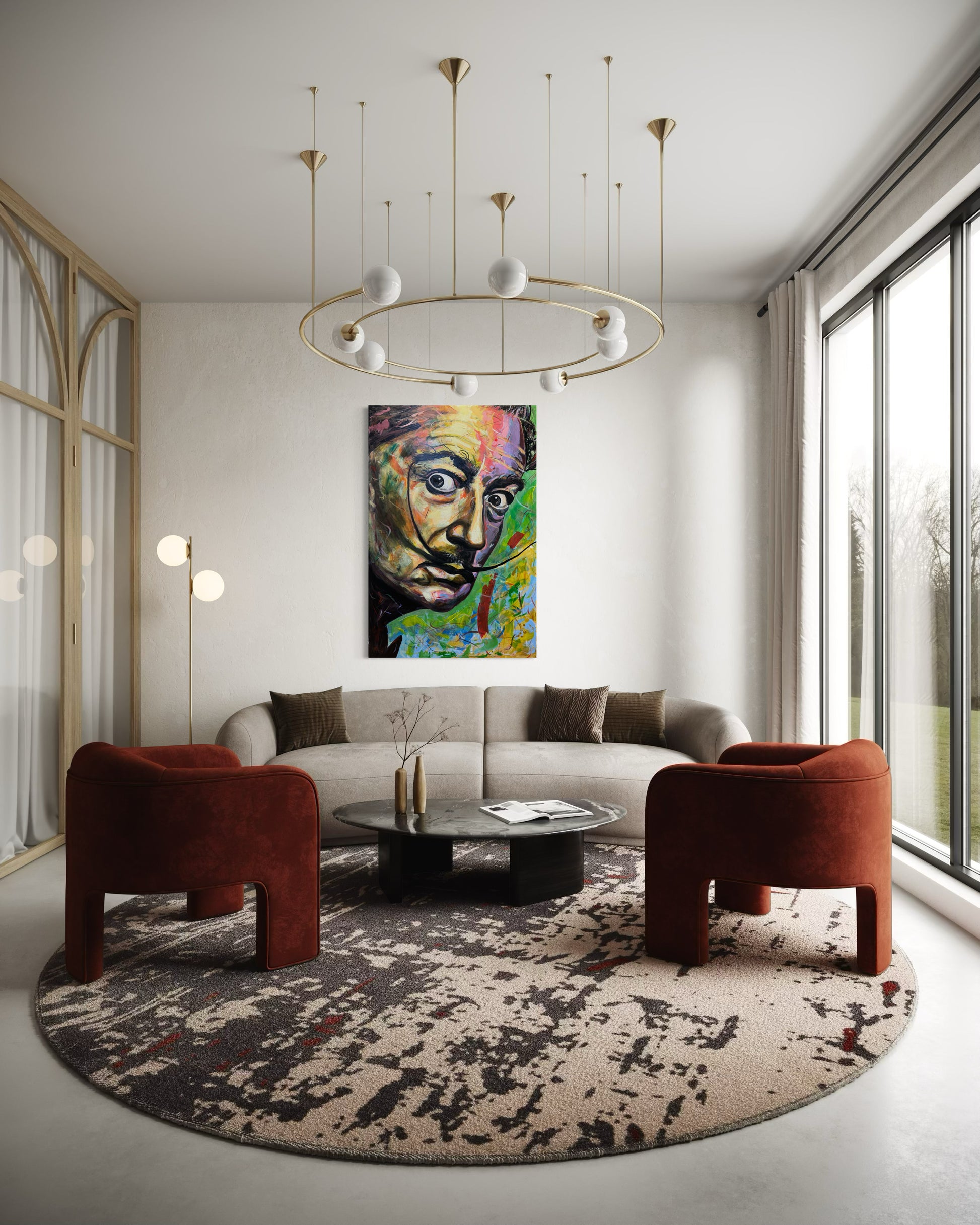 Salvador Dali Portrait Original Painting in elegant living room