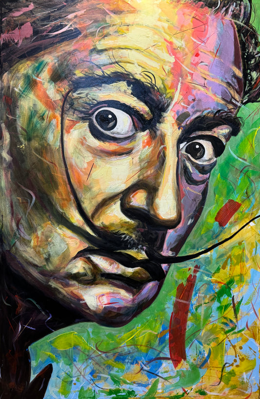 Salvador Dali Portrait Original Painting close up detail 