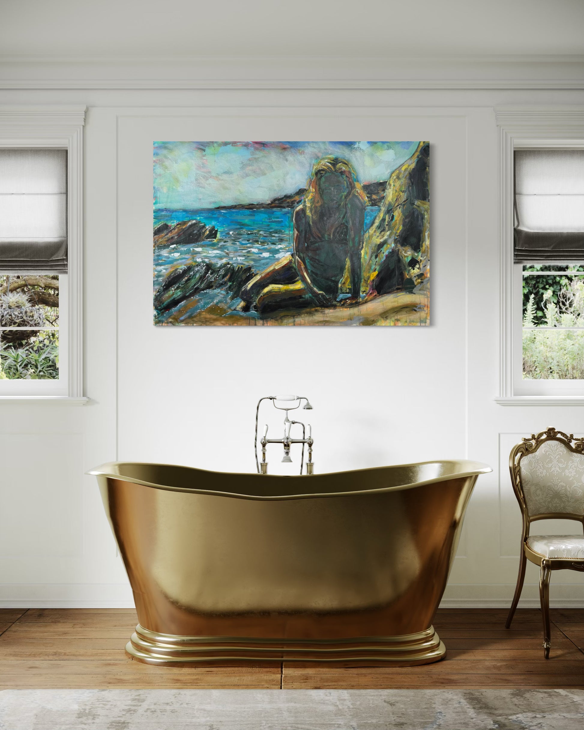Tinos Greece Original Painting above golden bathtub